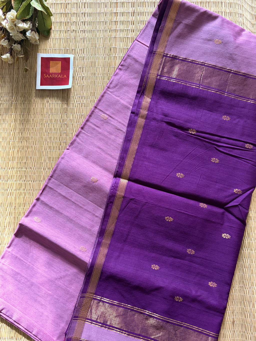 Malayi Lilac Light Purple Maheshwari Handwoven Saree