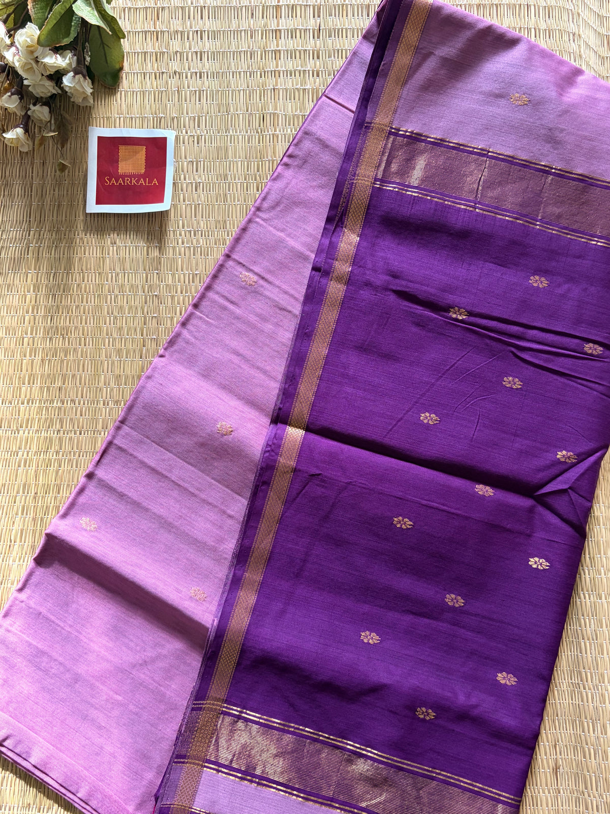 Malayi Lilac Light Purple Maheshwari Handwoven Saree
