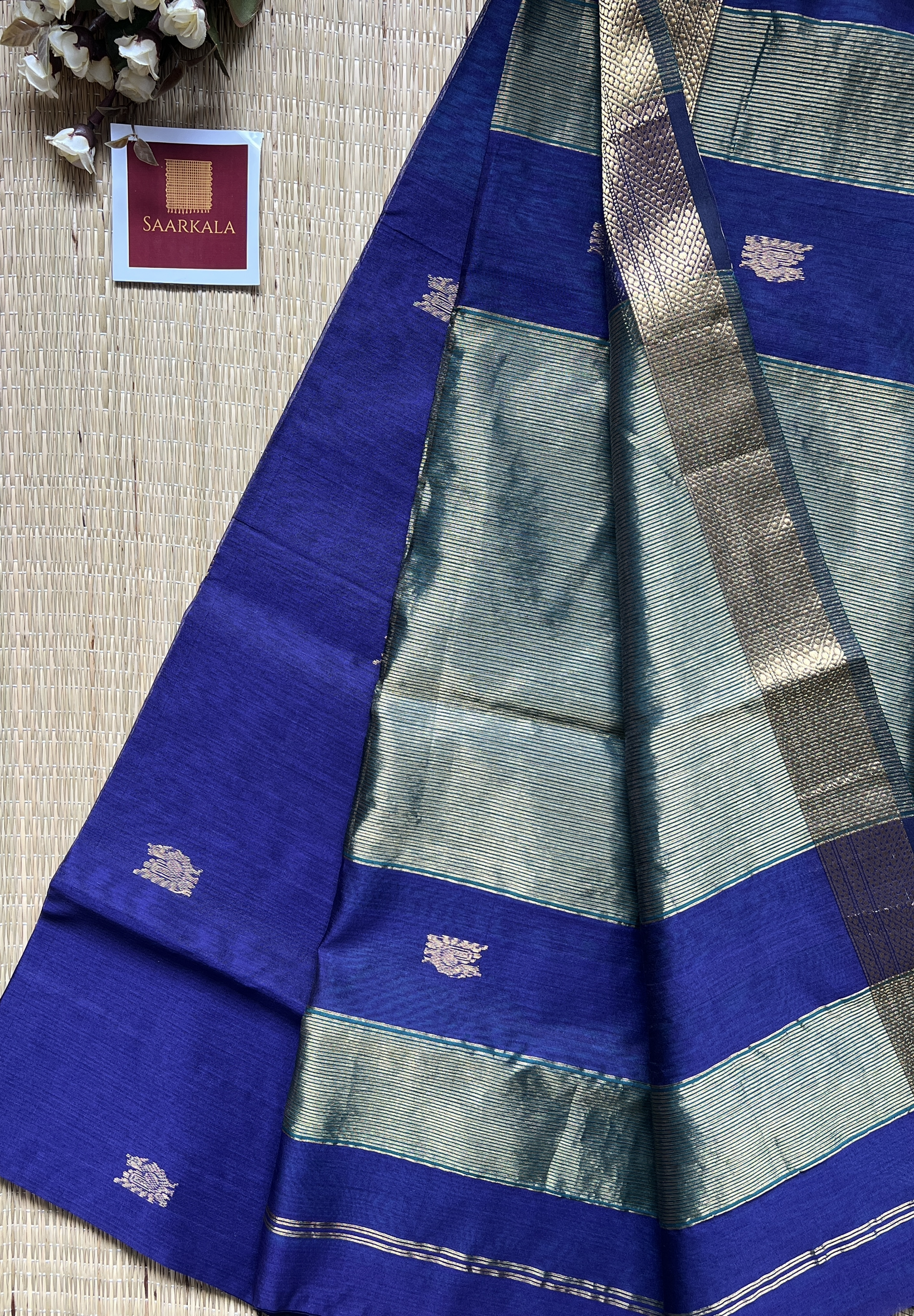 Morni Royal Blue Maheshwari Handloom Silk Cotton Saree