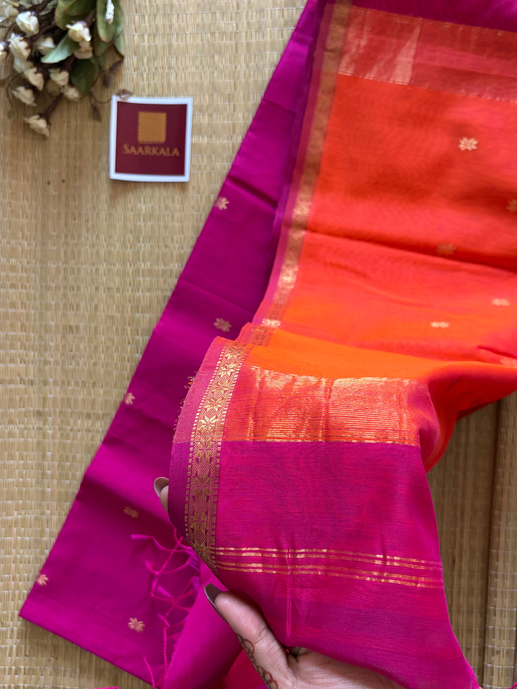 Magenta Pink Rani Maheshwari Handloom Silk Cotton Saree