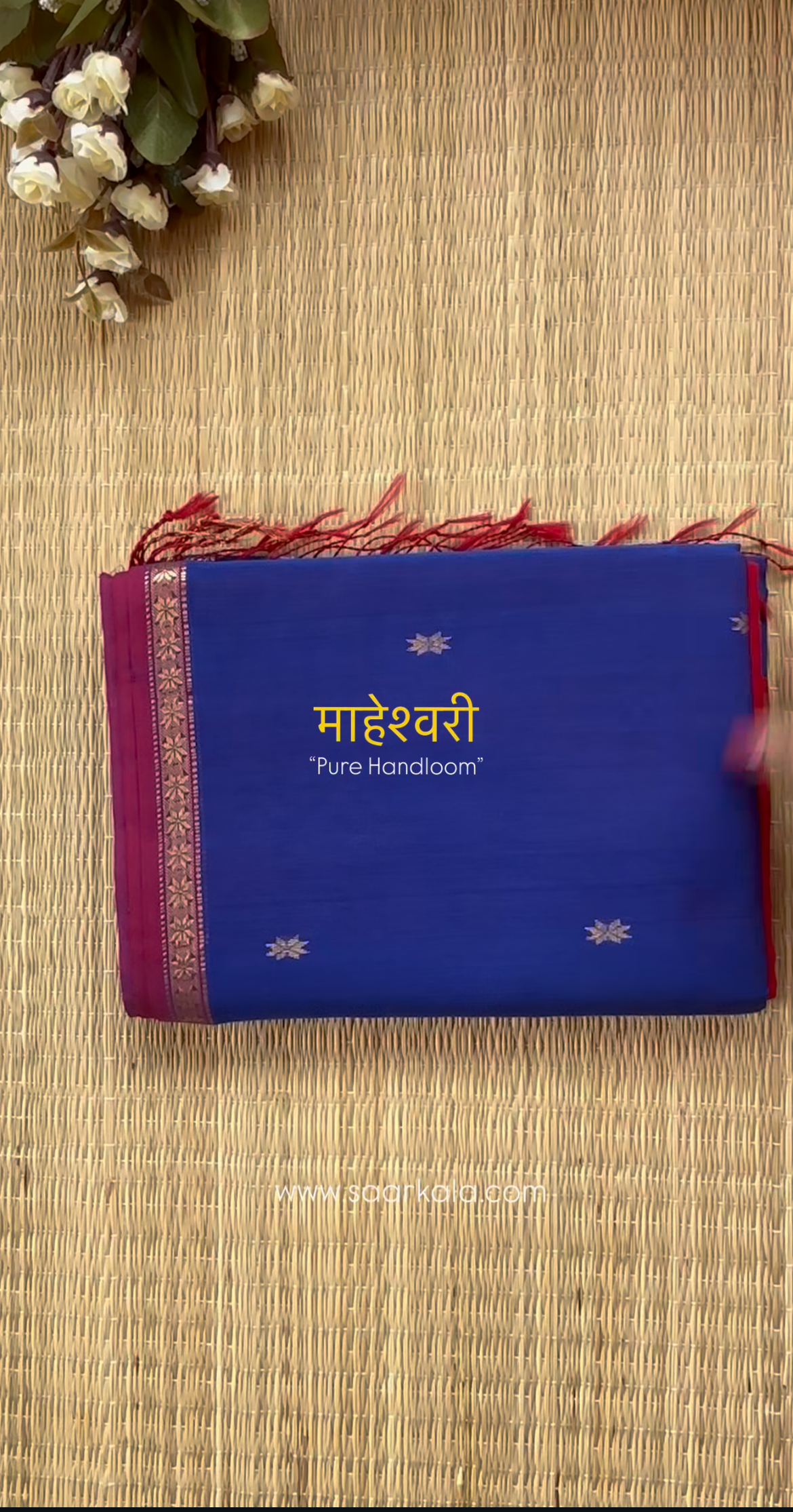 Royal Blue Maheshwari Handwoven Saree with Gold Zari Border