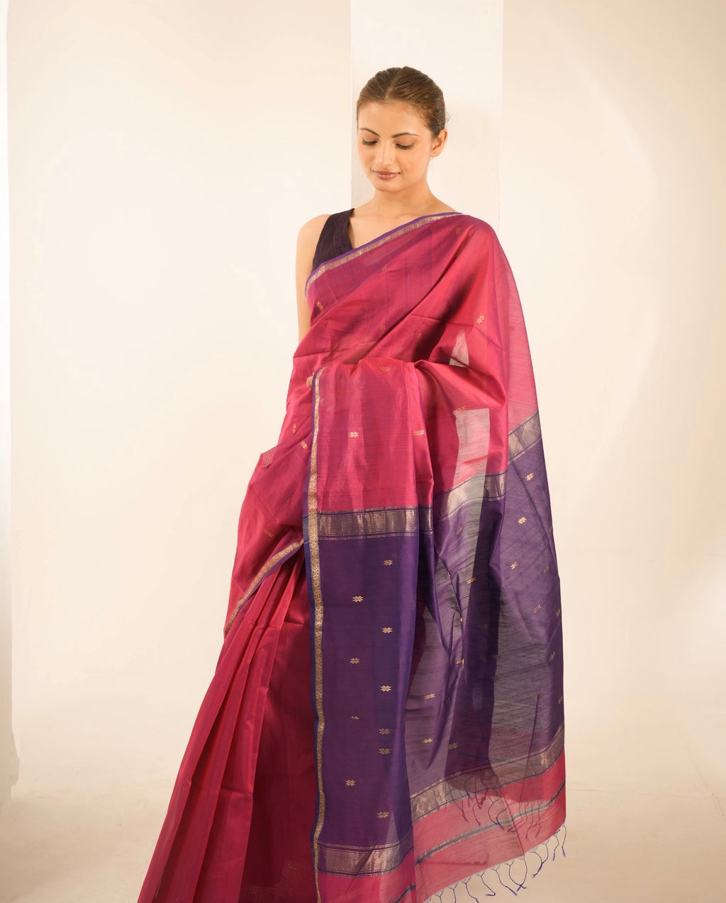 Chameli Pink Purple Maheshwari Handloom Saree