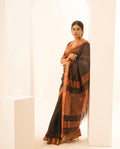 Checks Black Red Maheshwari Handloom Saree