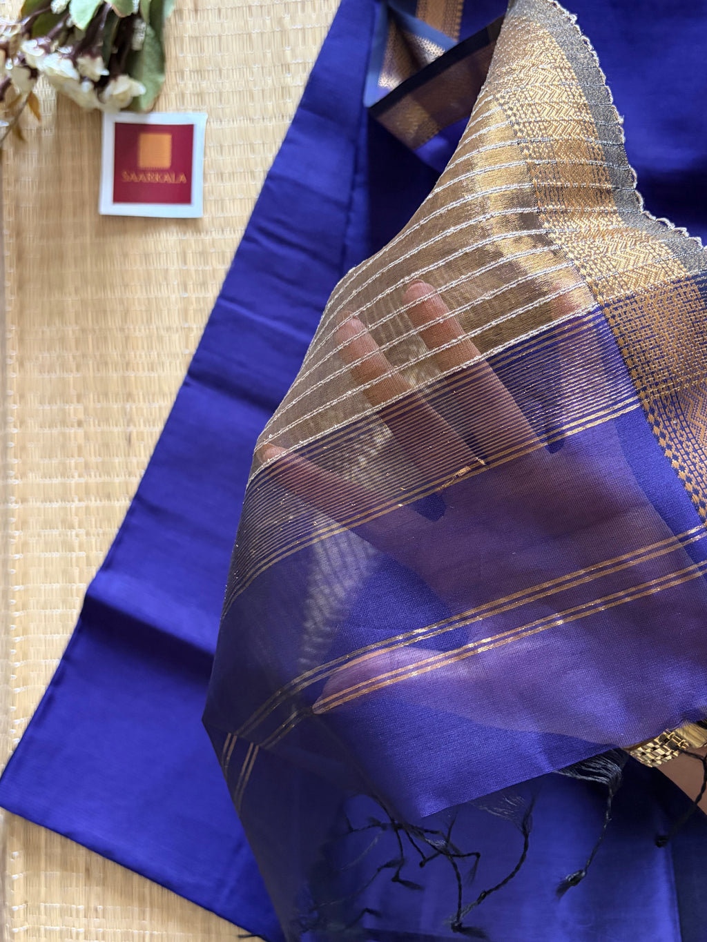 Blue kosa Maheshwari silk by cotton handloom saree