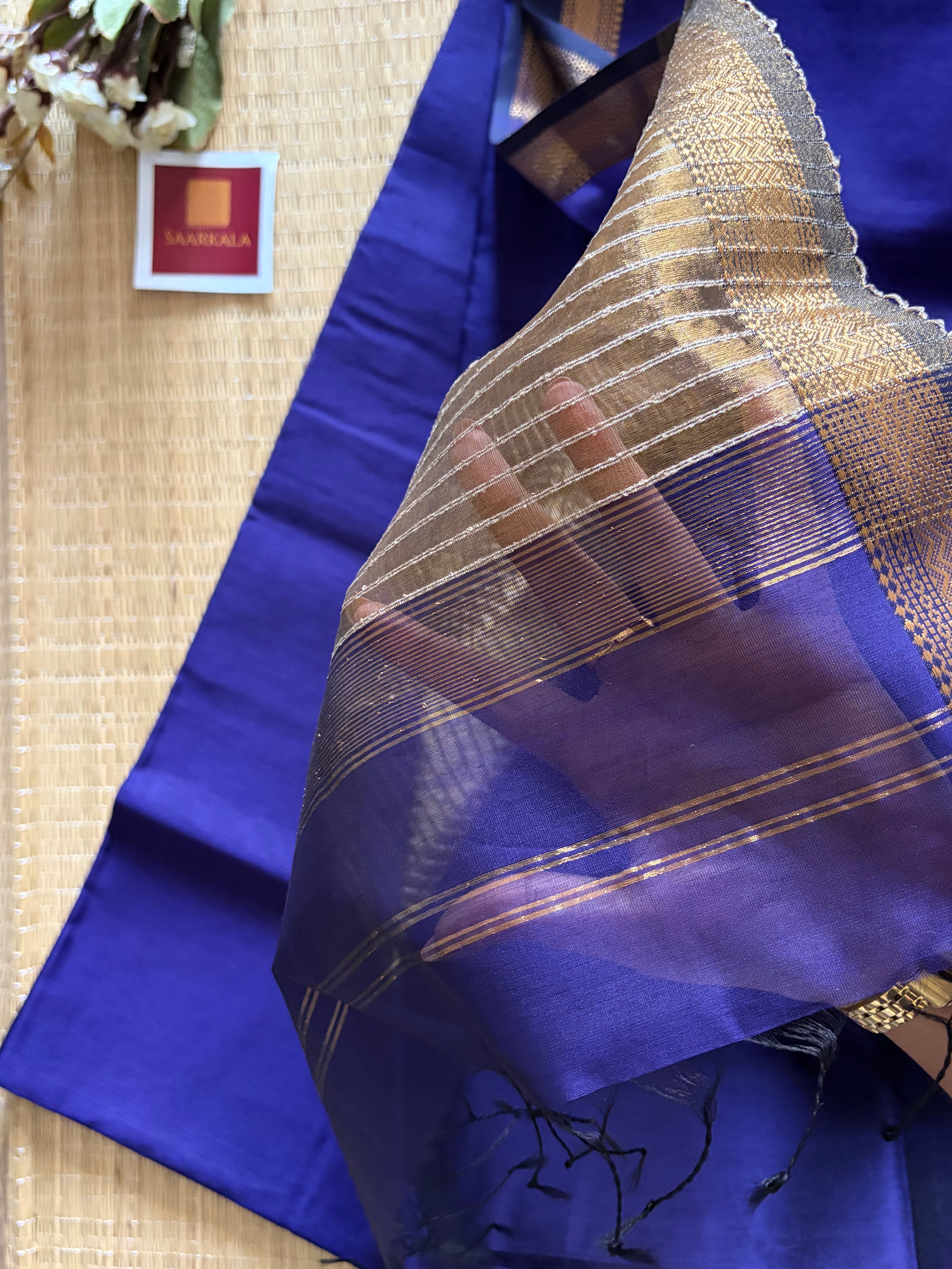Blue kosa Maheshwari silk by cotton handloom saree