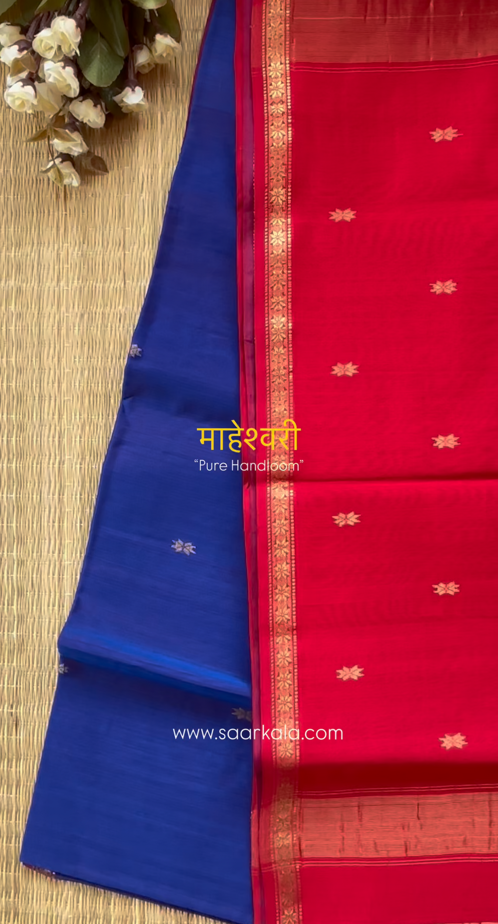Royal Blue Maheshwari Handwoven Saree with Gold Zari Border