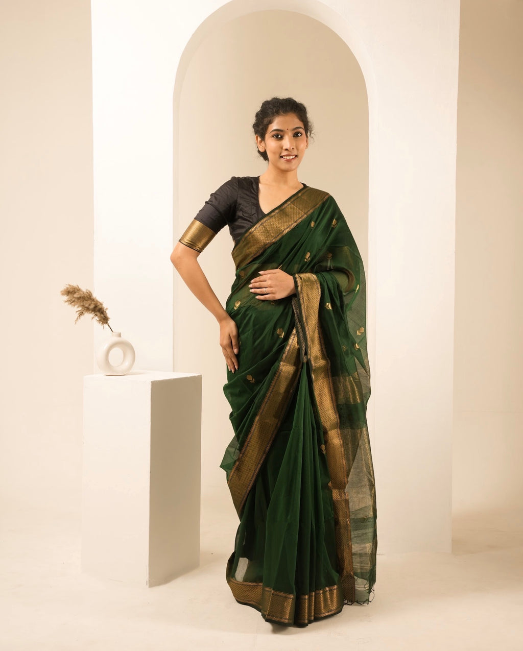 Lotus Green Maheshwari Handloom Saree