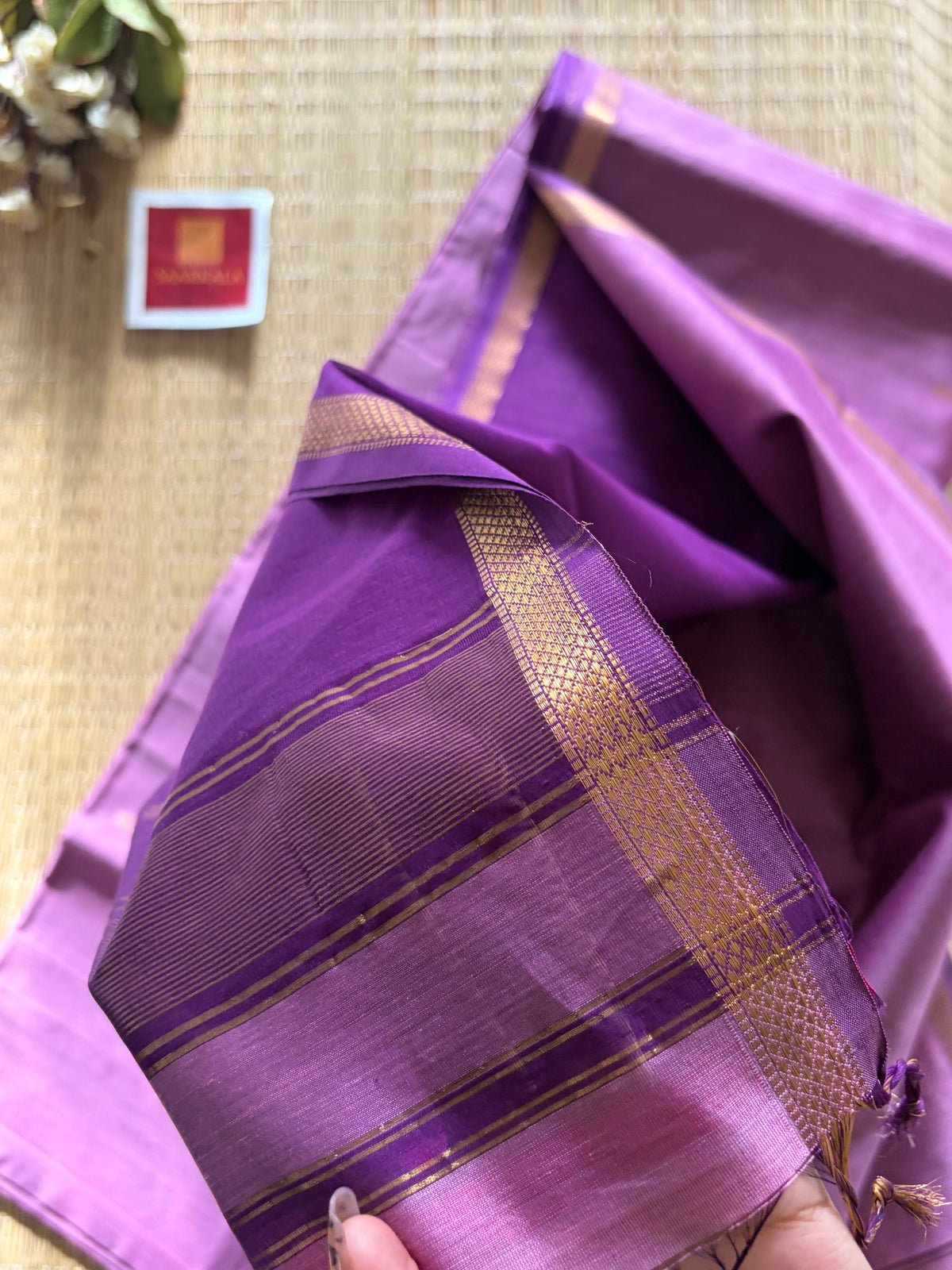 Malayi Lilac Light Purple Maheshwari Handwoven Saree