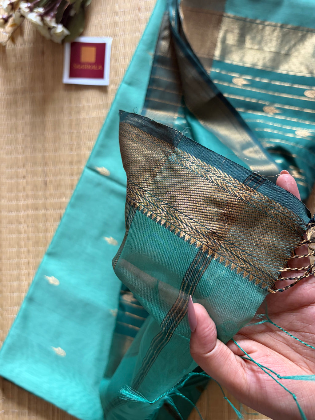 Asmani Blue Rama Maheshwari Handloom Saree