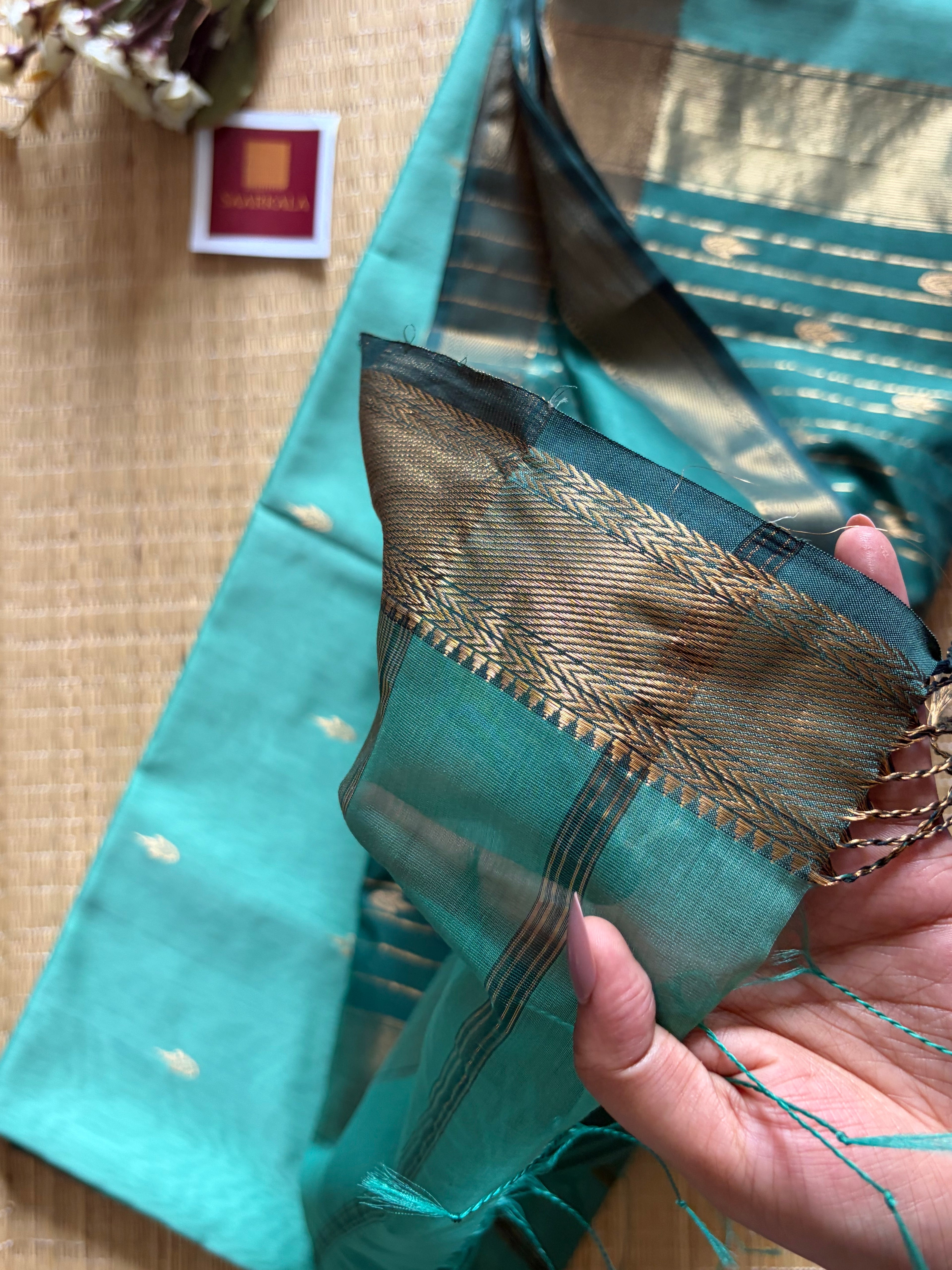 Asmani Blue Rama Maheshwari Handloom Saree
