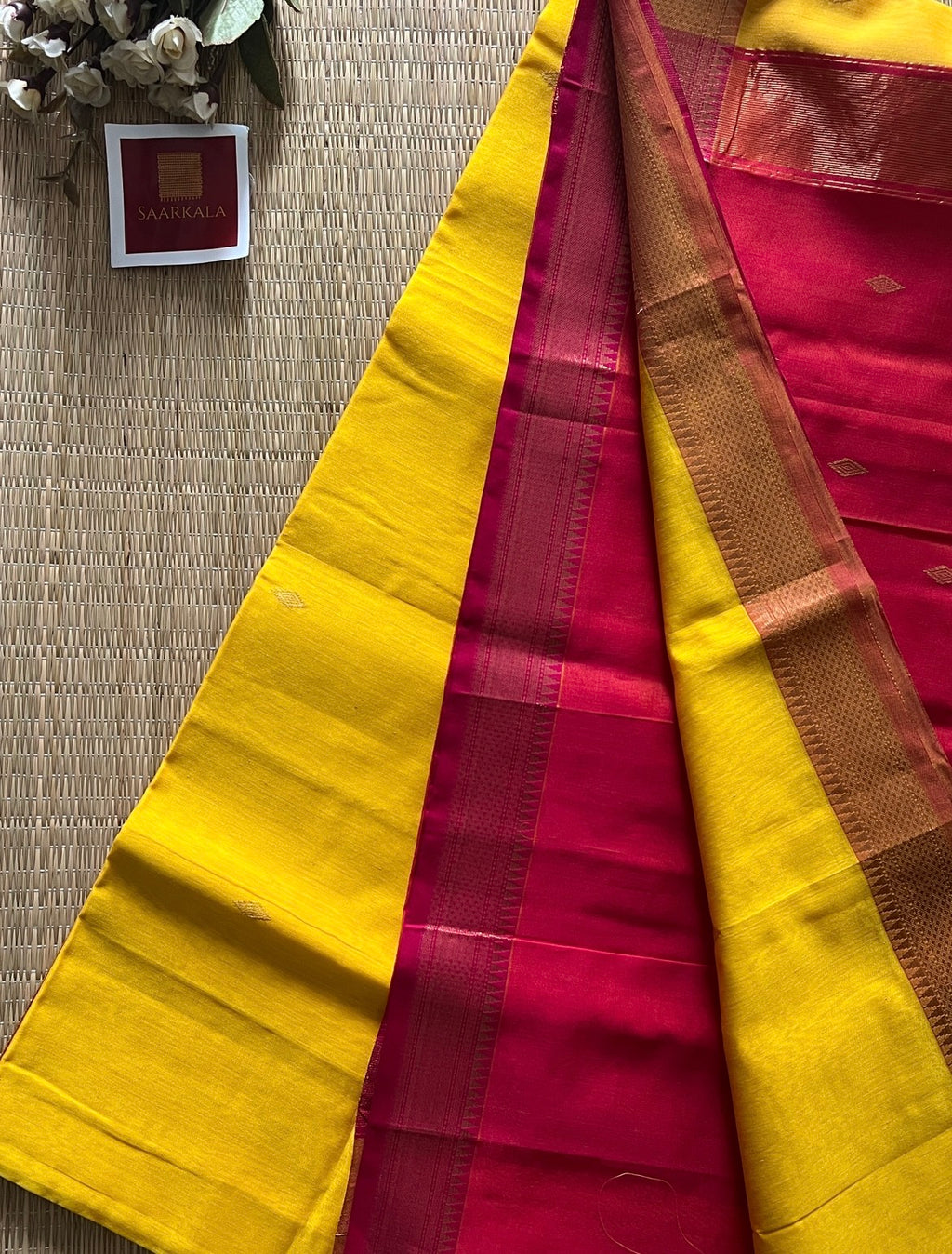 Karvath Pink Yellow silk & cotton pure Handloom saree