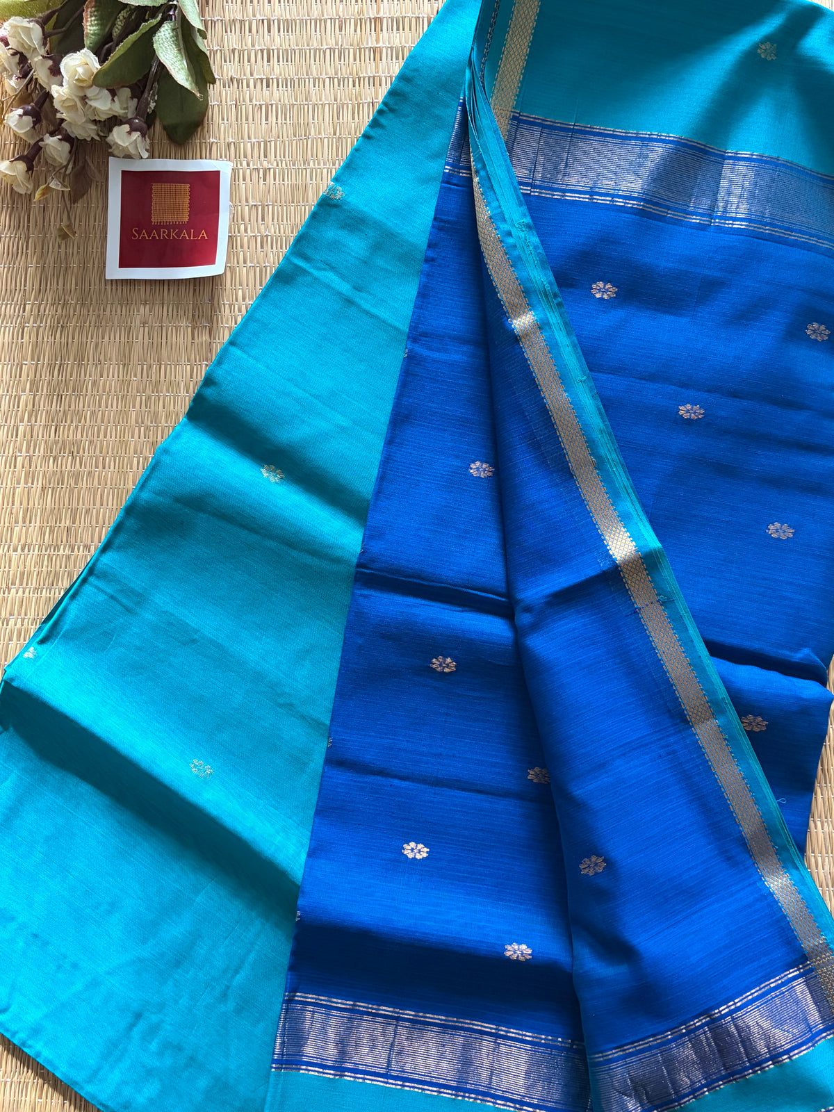 Malayi Rama Blue Maheshwari Handwoven Saree