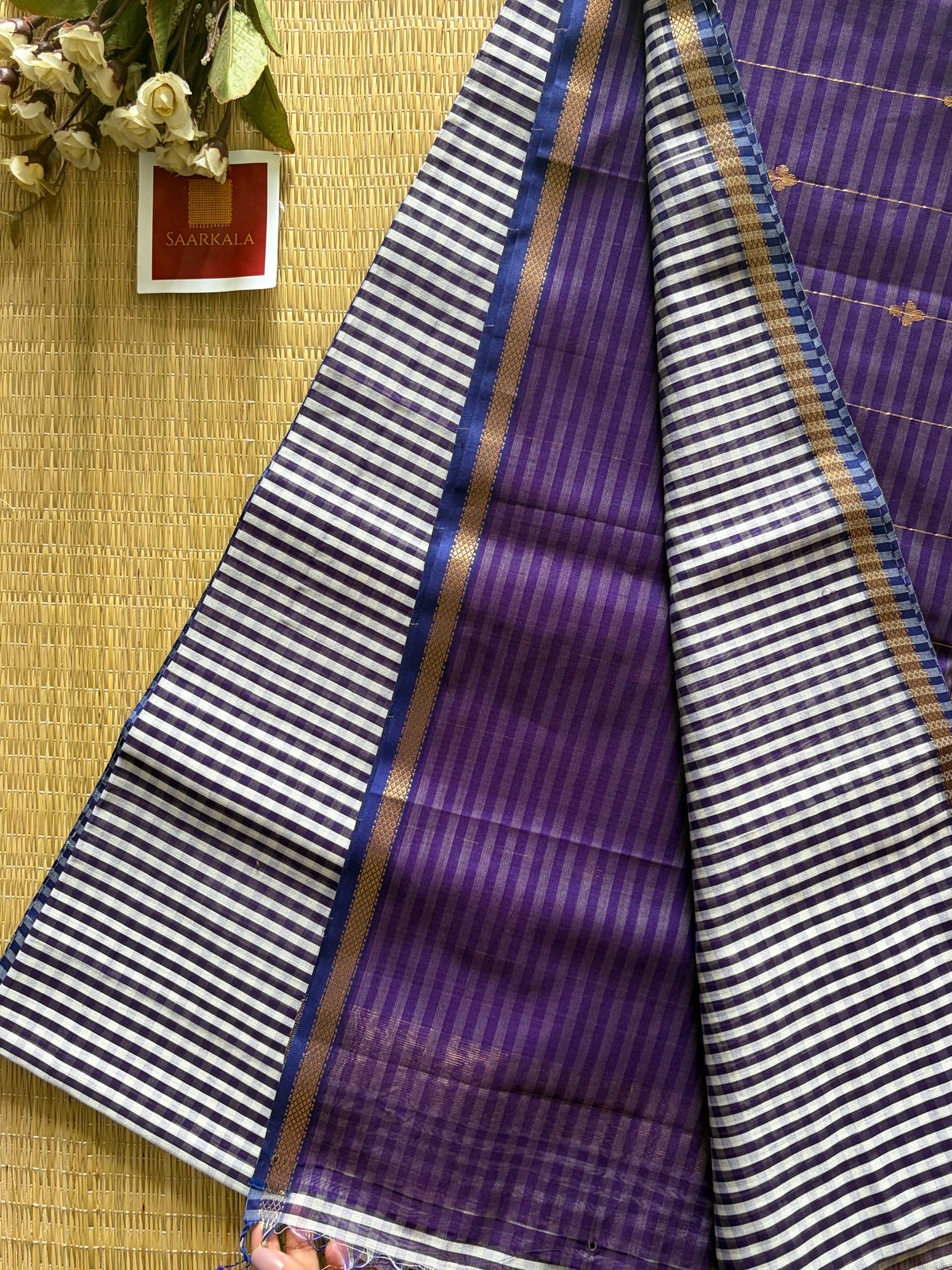 Gingham Lilac Purple Maheshwari Handloom Saree