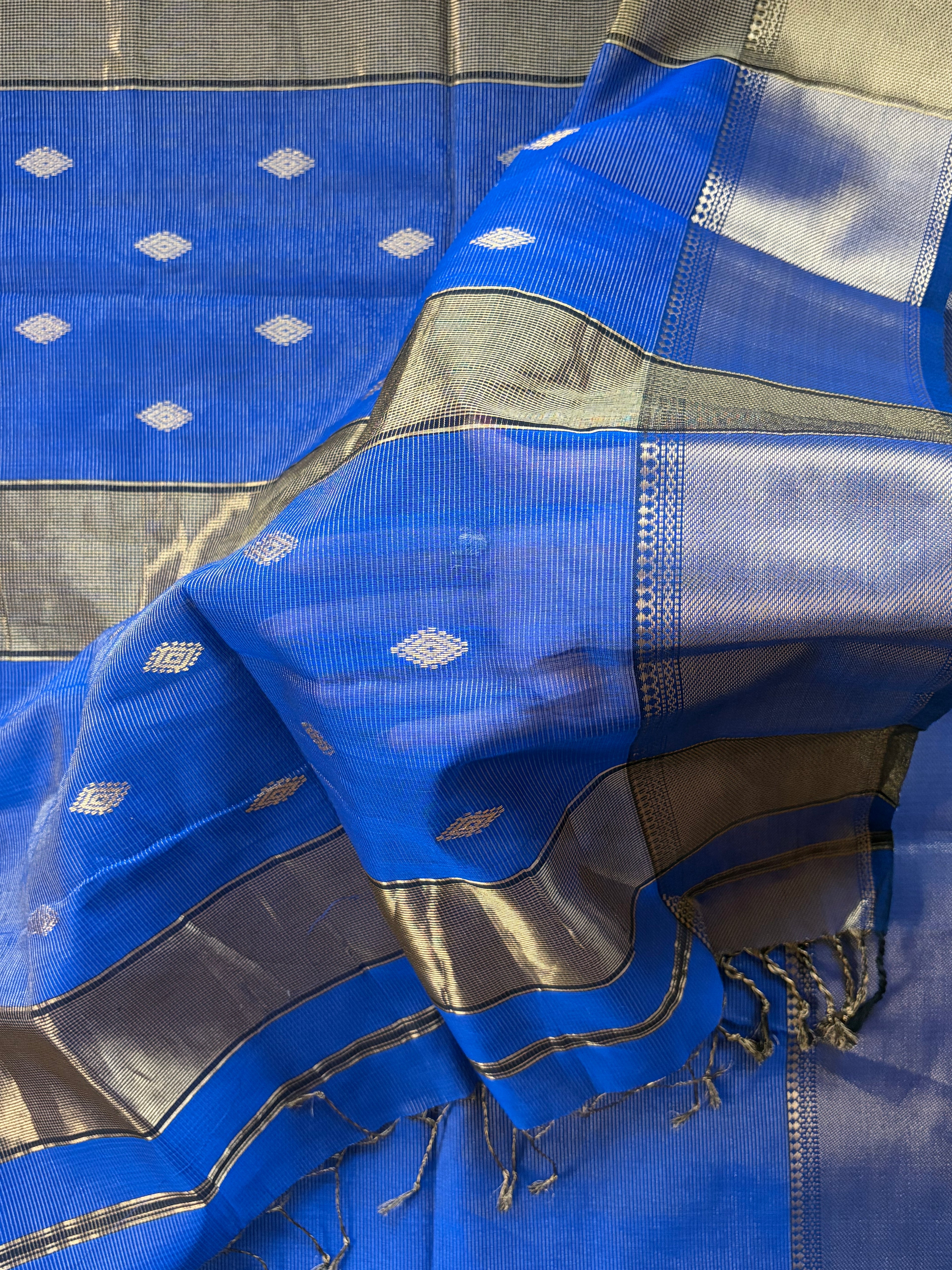 Electric Blue Tissue Silk Maheshwari Handloom Saree