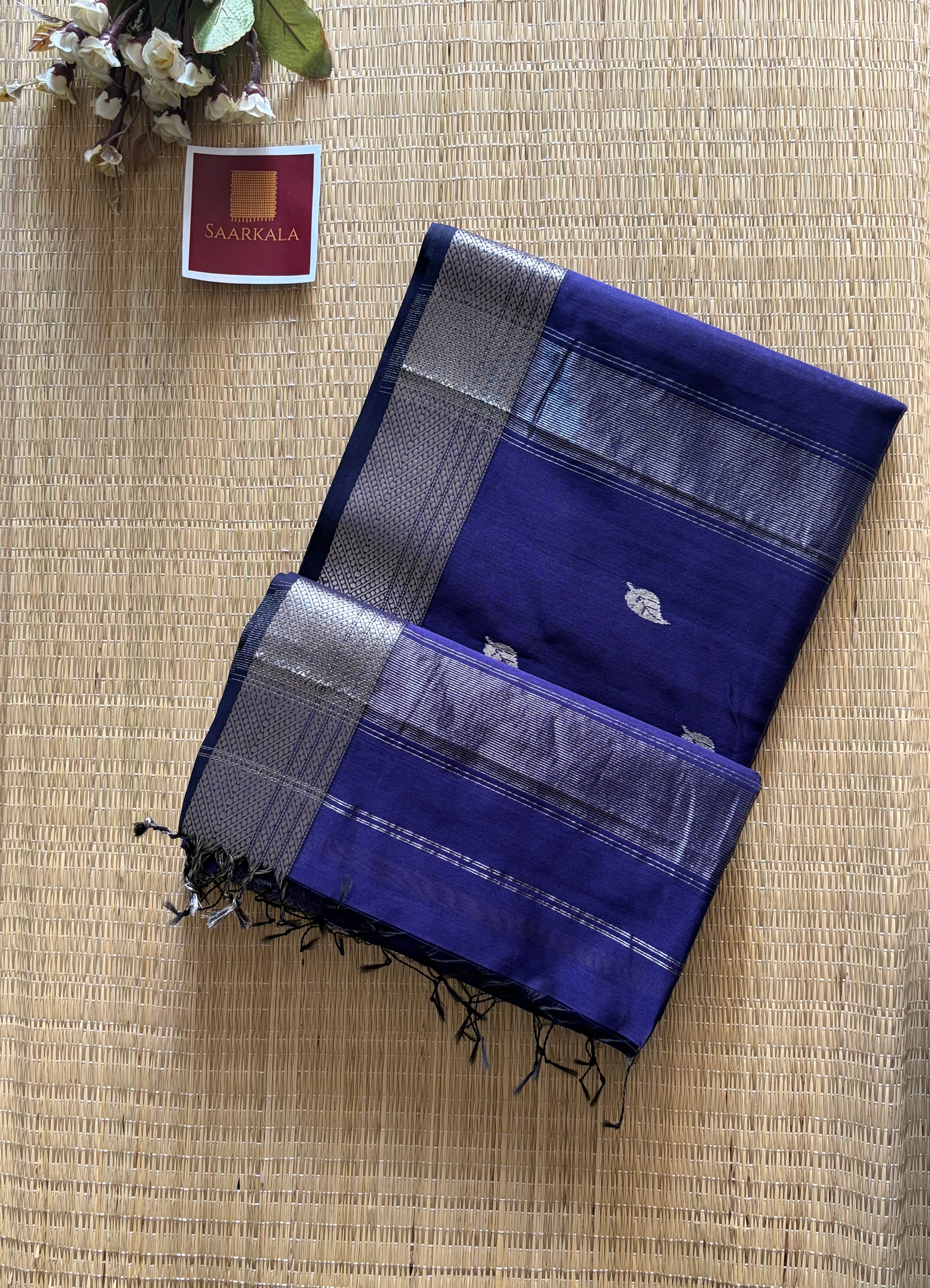 Patti Purple Maheshwari silk and cotton Saree