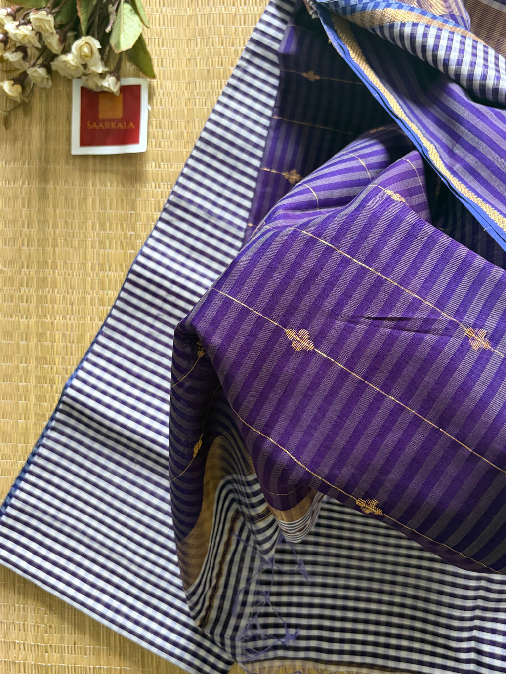 Gingham Lilac Purple Maheshwari Handloom Saree