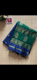 Floral Buta Dark Blue and Green Maheshwari Handloom Saree