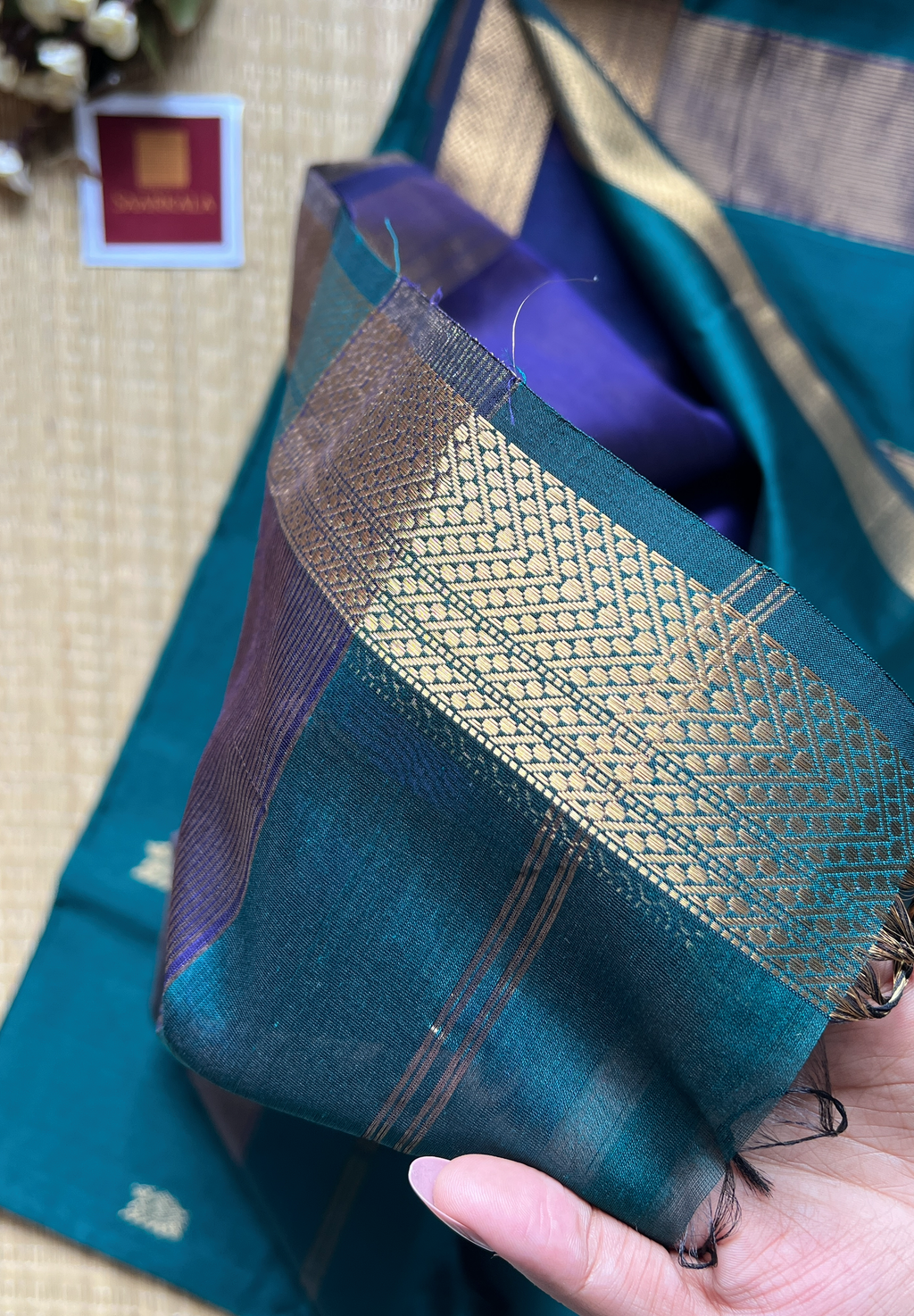 Morni Rama Green Maheshwari Handloom Silk Cotton Saree