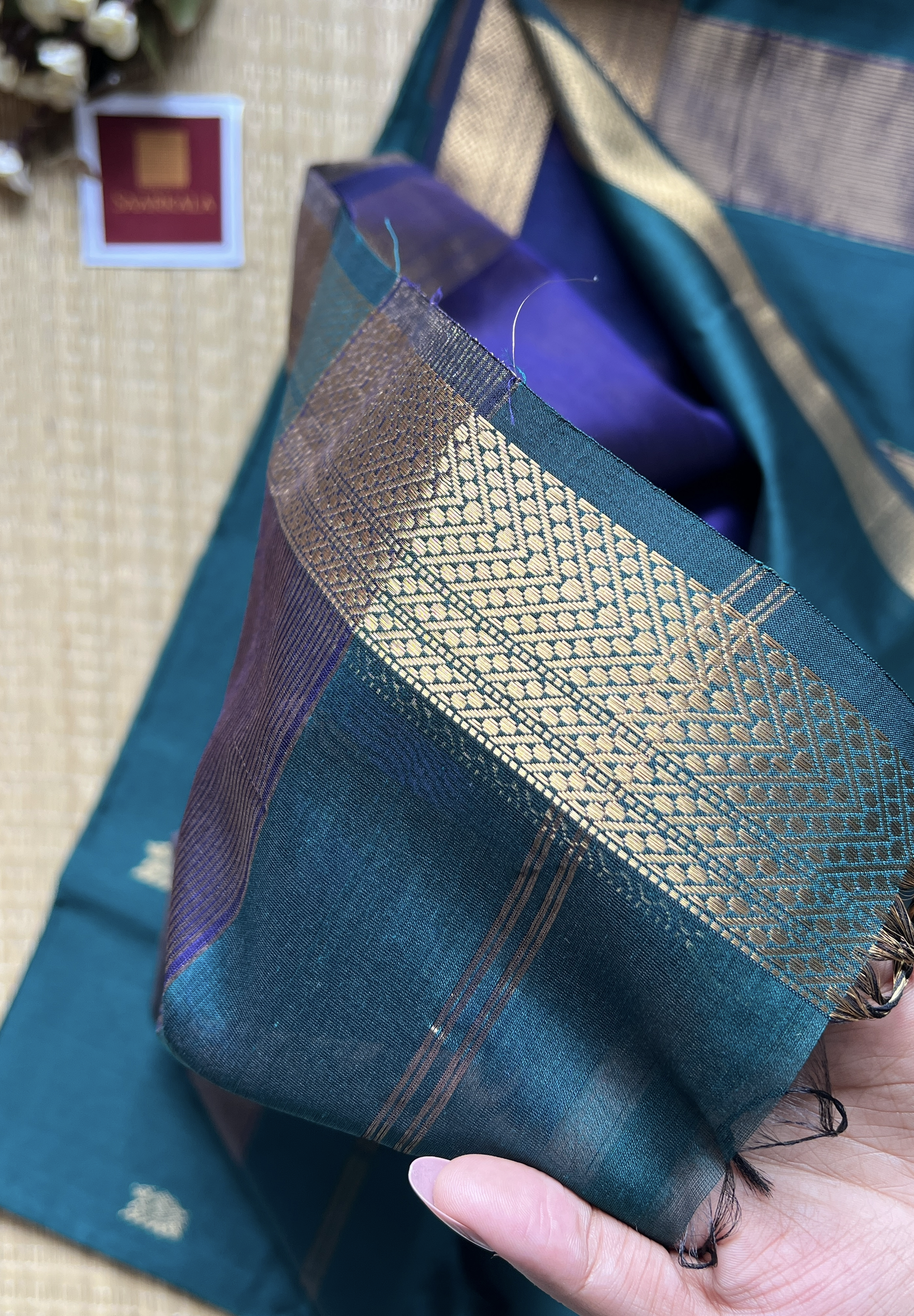 Morni Rama Green Maheshwari Handloom Silk Cotton Saree
