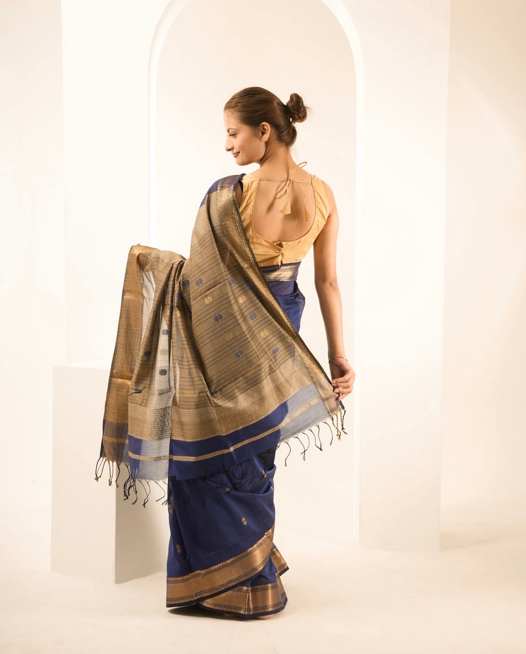 Tussar Blue Maheshwari Handloom Saree