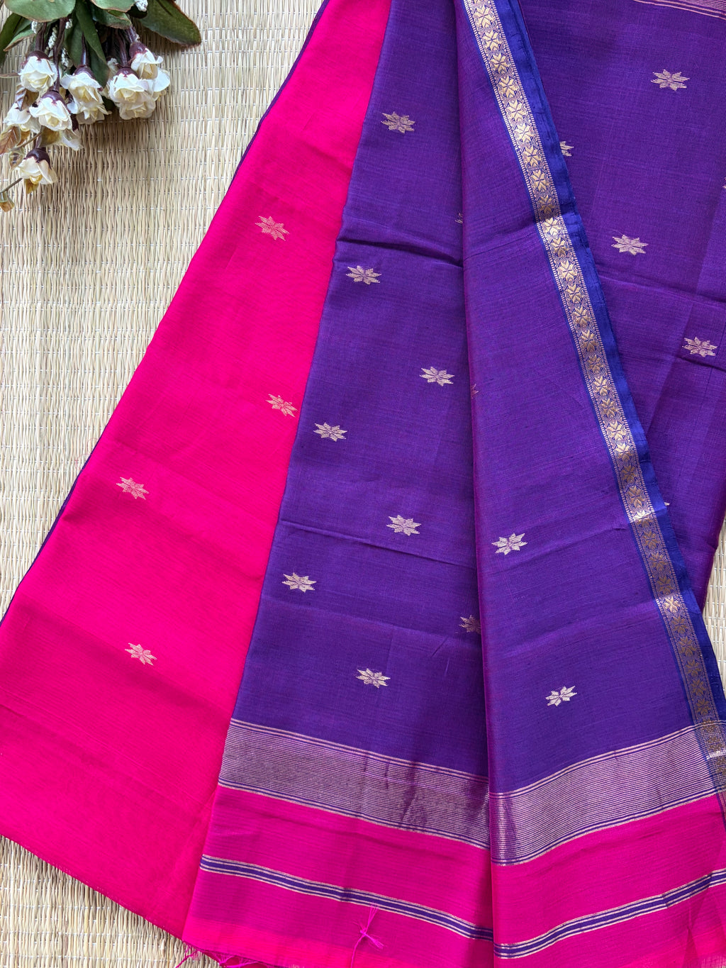 Chameli Fuchsia Pink Purple  Maheshwari Handloom Saree