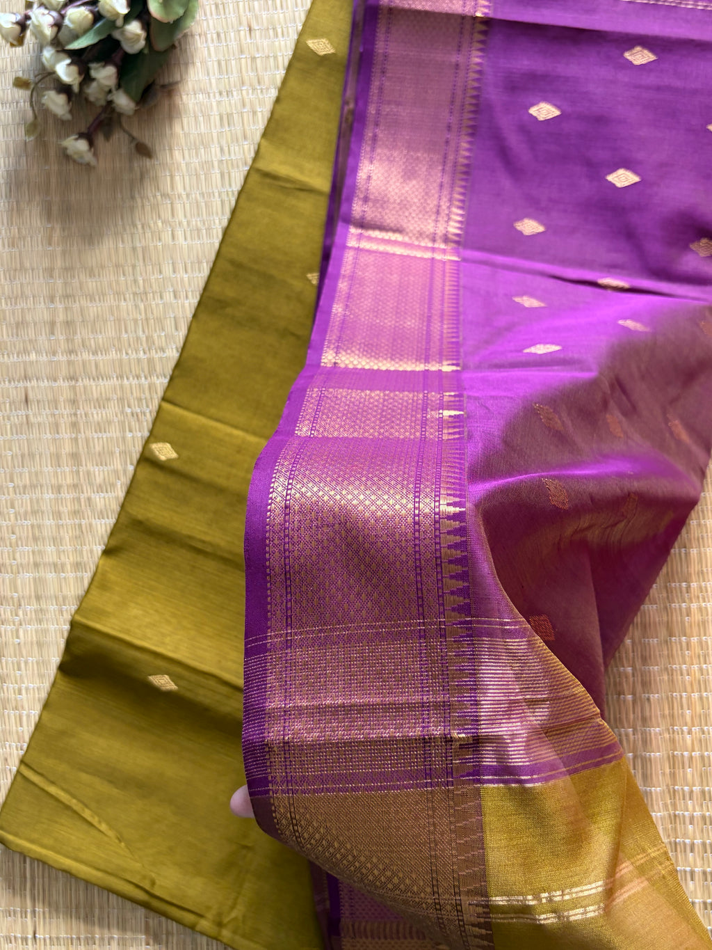 Diamond Mehendi Purple Maheshwari Handloom Saree