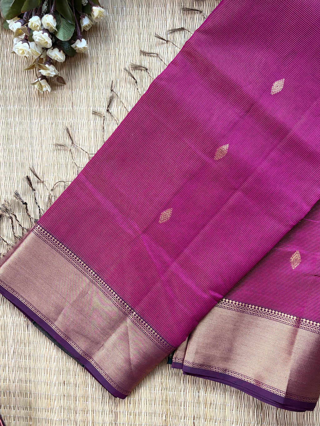 Magenta Tissue Silk Maheshwari Handloom Saree