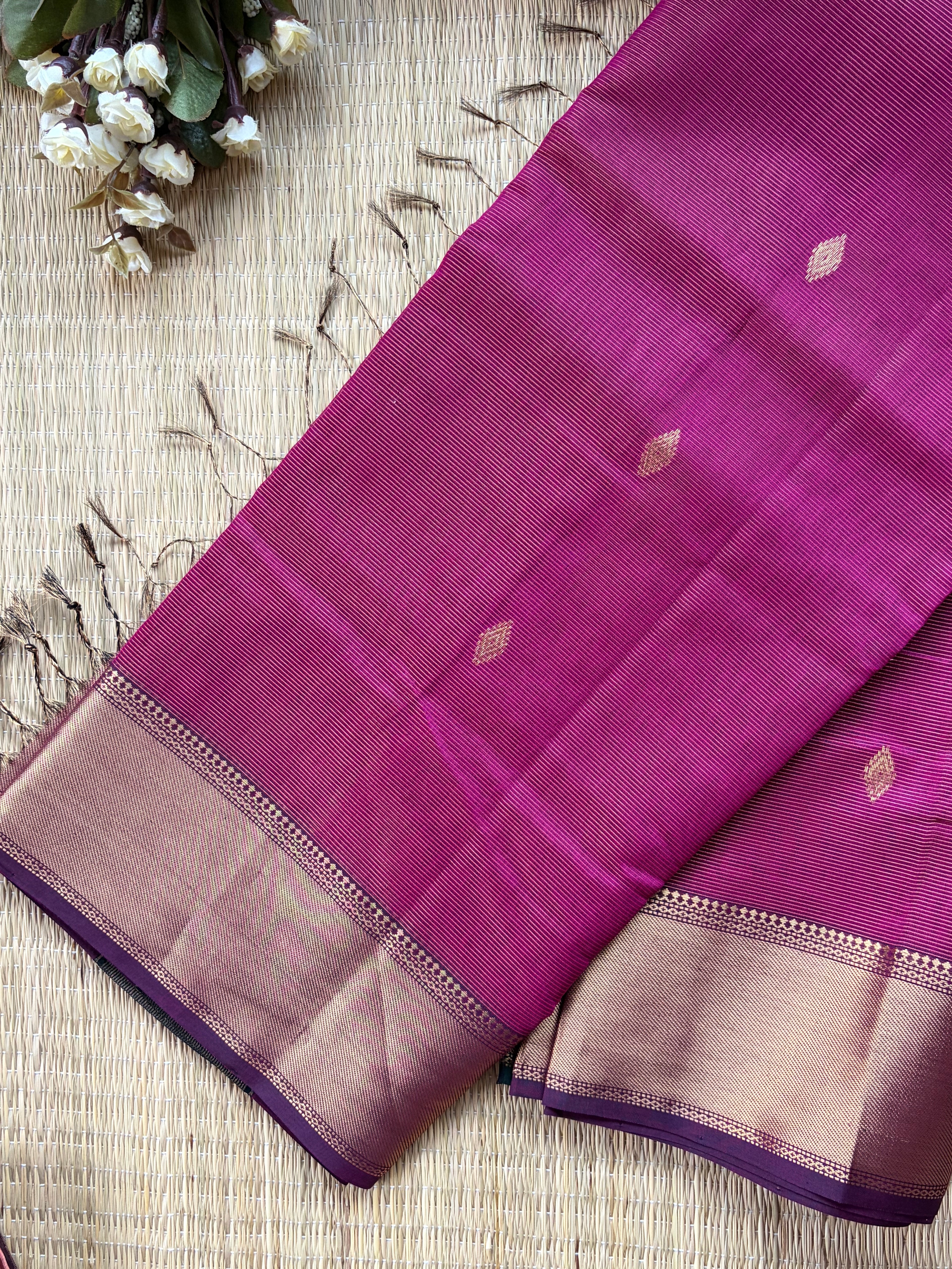 Magenta Tissue Silk Maheshwari Handloom Saree