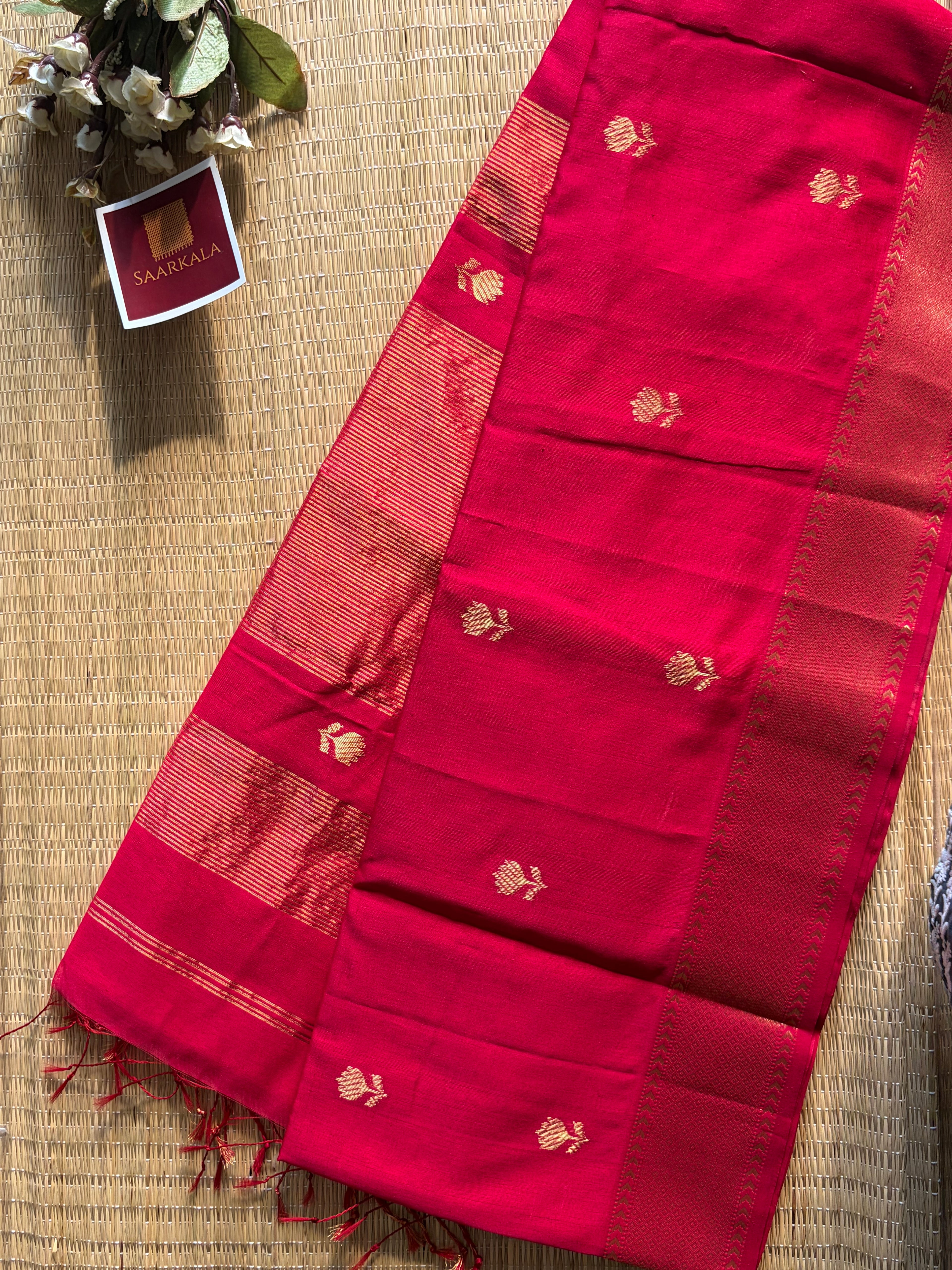 Rani Pink Lotus Maheshwari silk and cotton Saree