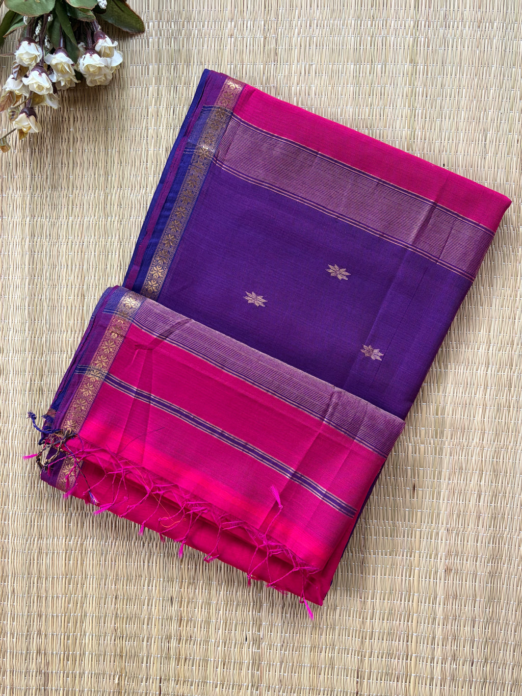 Chameli Fuchsia Pink Purple  Maheshwari Handloom Saree