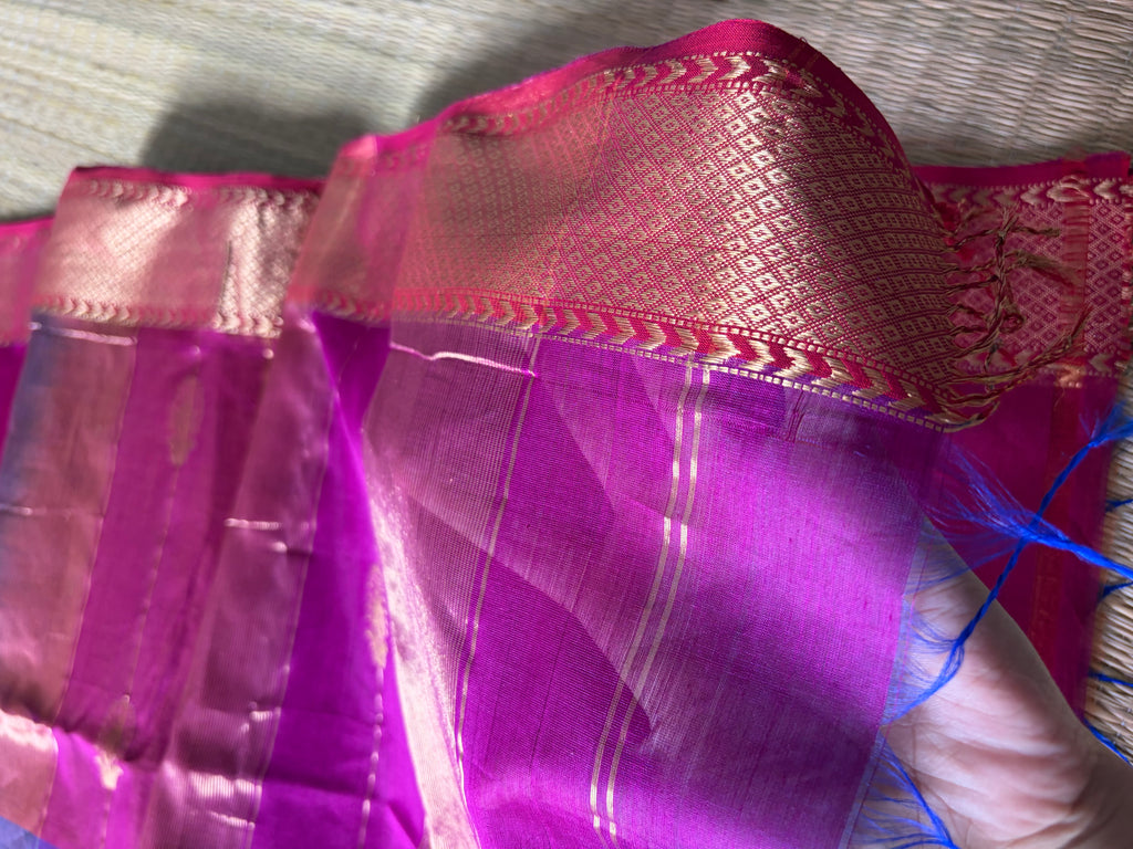 Reshami Pink Shaded Maheshwari Handwoven Saree with Gold Butti