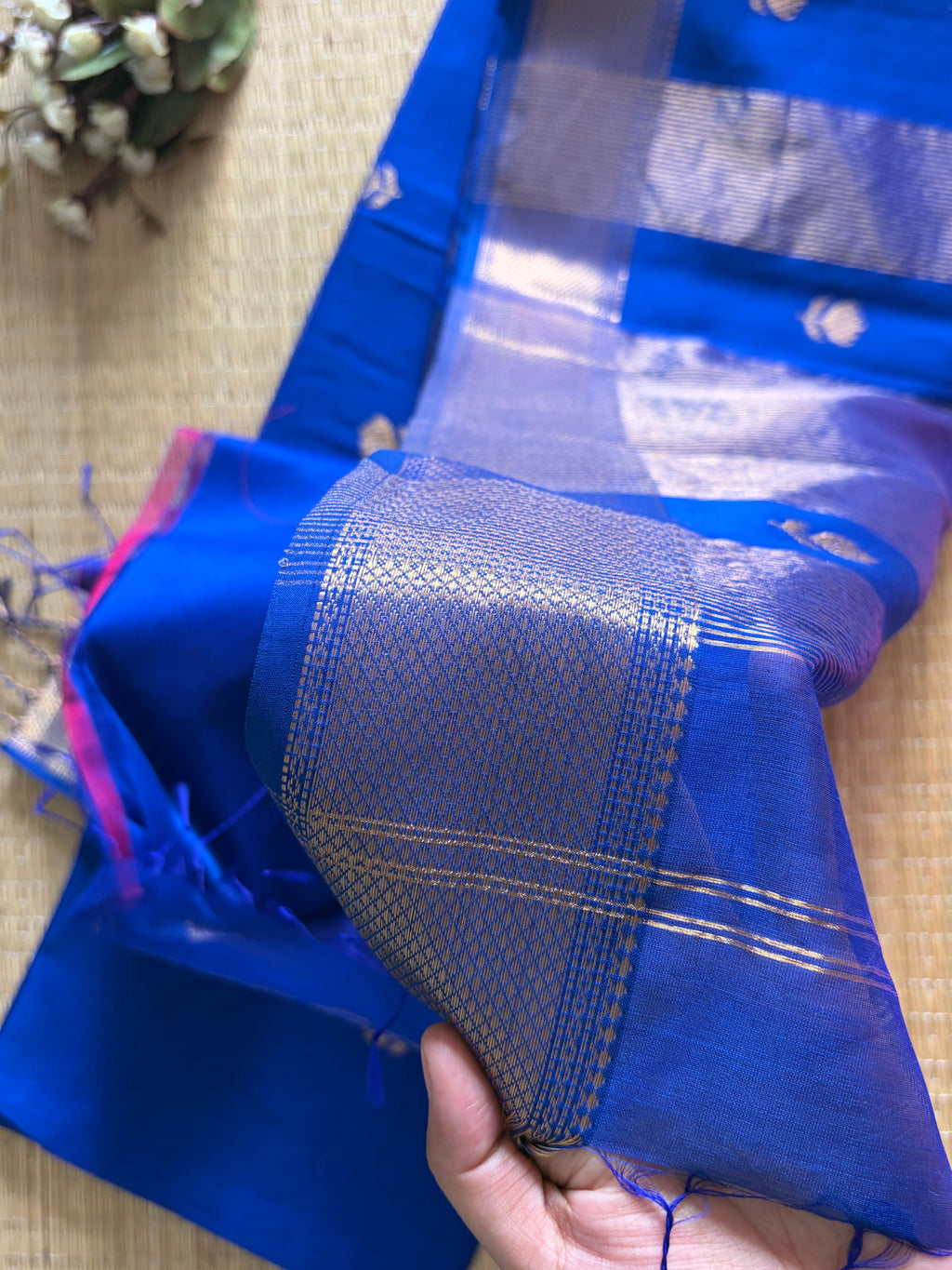 Royal Blue Lotus Maheshwari Handloom Saree