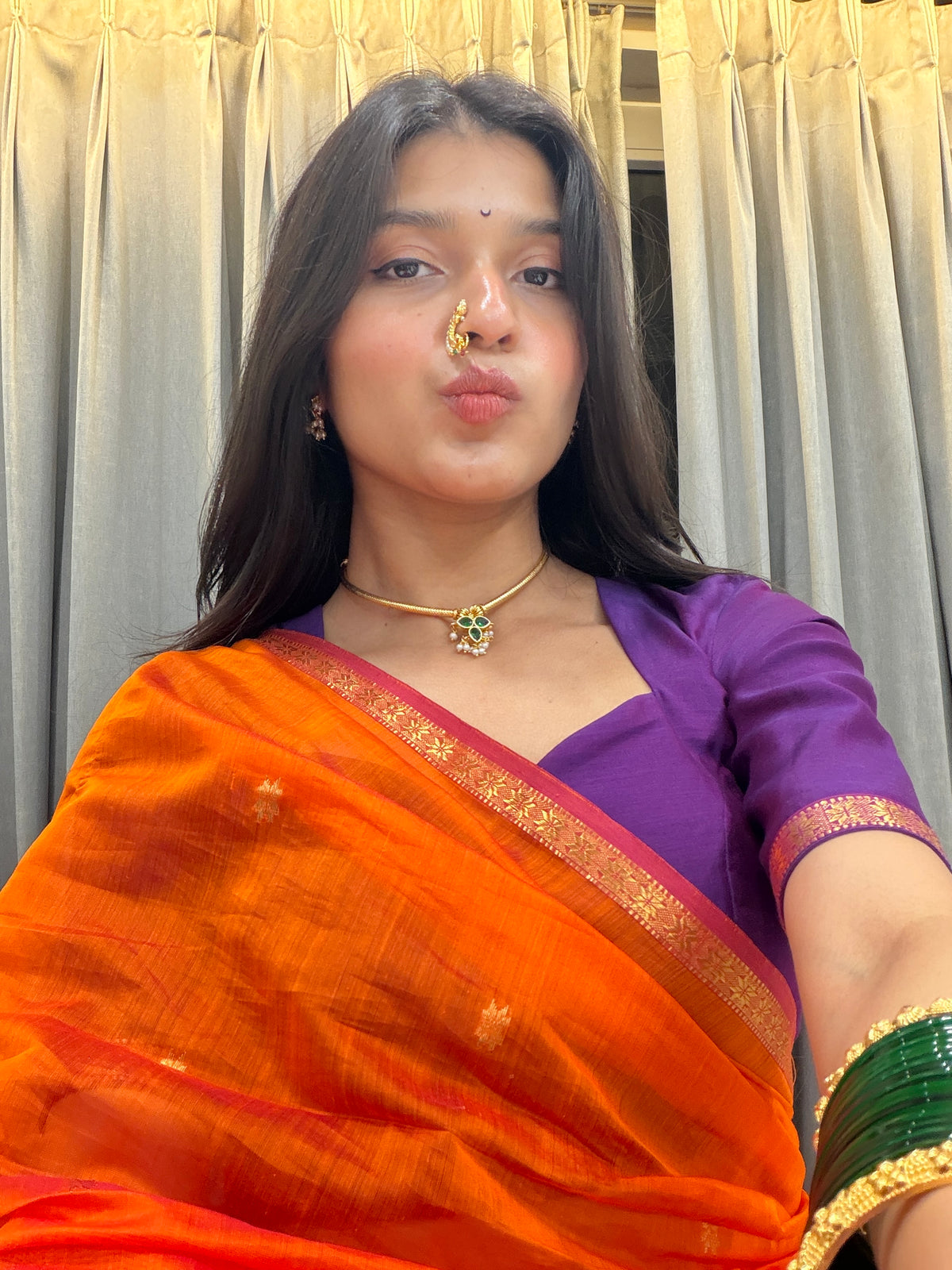 Sayali Kesari Purple Pallu Maheshwari Handloom Saree