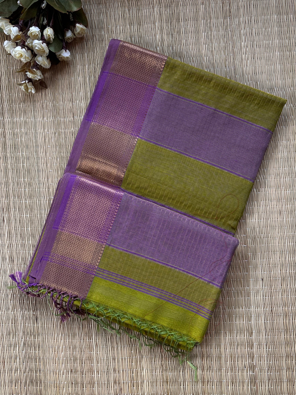 Checks Lilac Maheshwari Handloom Saree