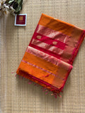 Kairi Buta Mustard Red Maheshwari Handloom Saree