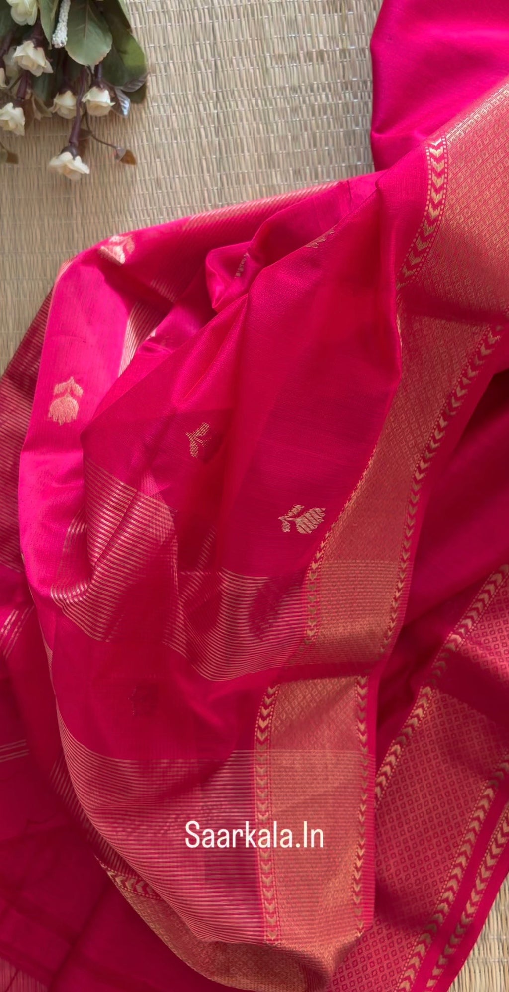 Pink Rani Lotus Maheshwari silk and cotton Saree