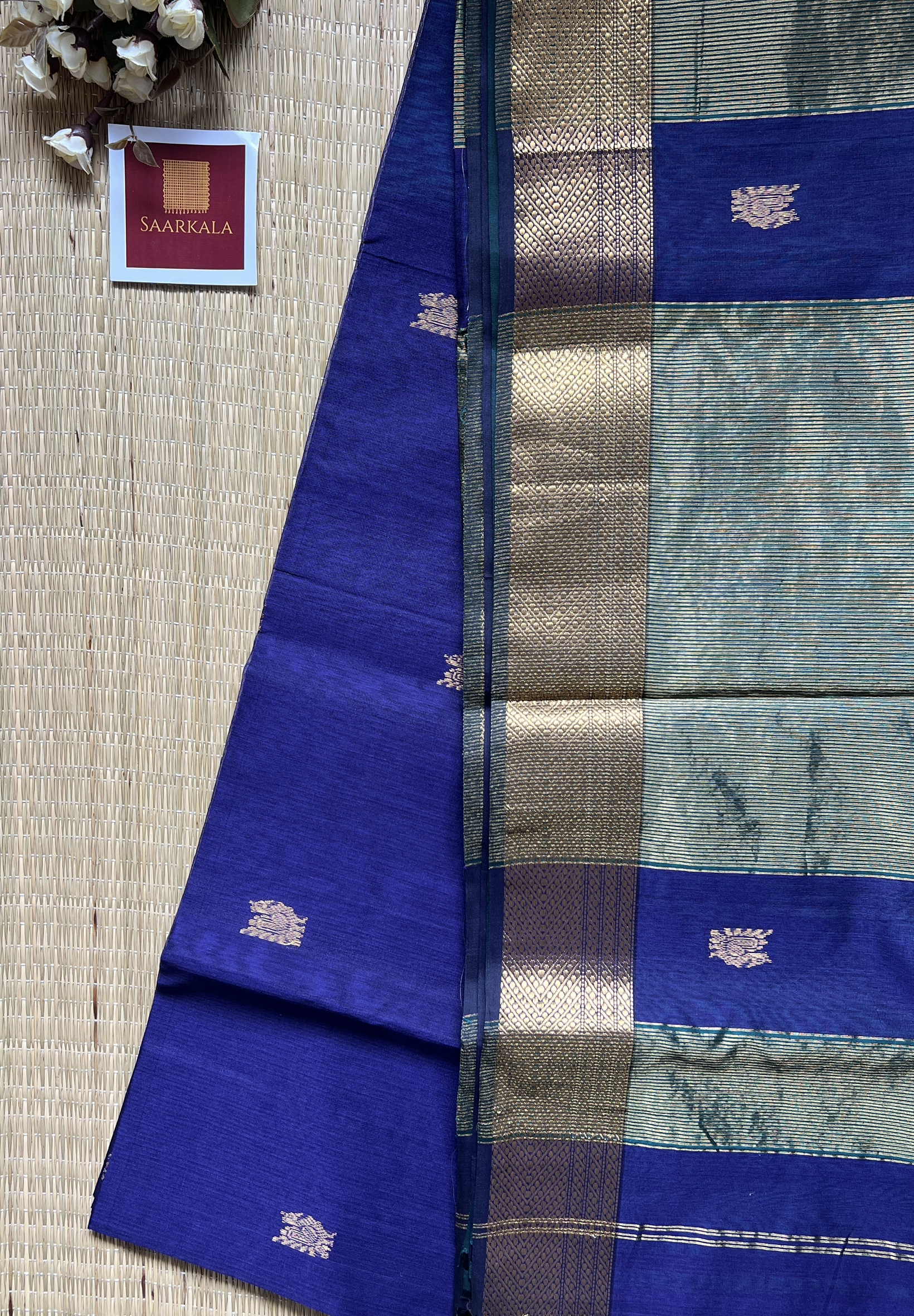 Morni Royal Blue Maheshwari Handloom Silk Cotton Saree