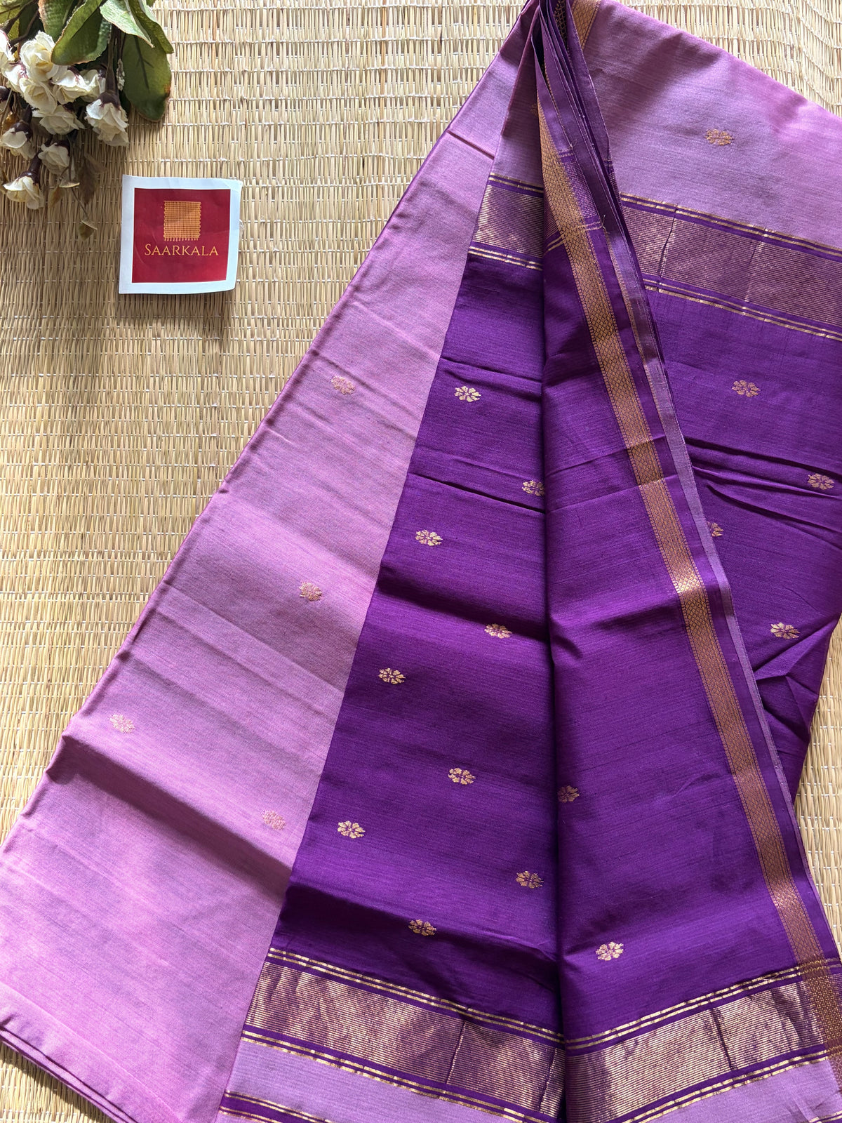 Malayi Lilac Light Purple Maheshwari Handwoven Saree