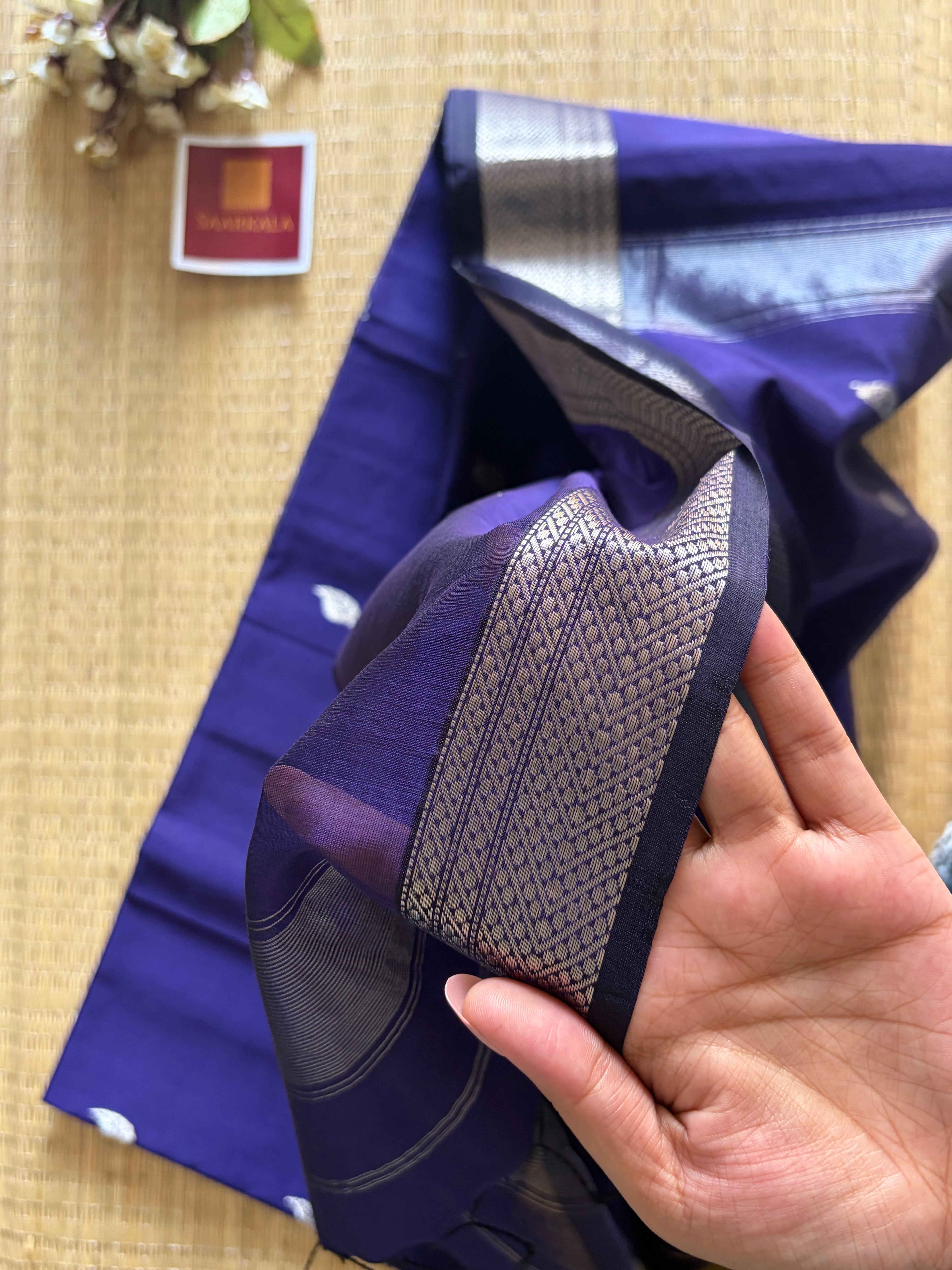 Patti Purple Maheshwari silk and cotton Saree