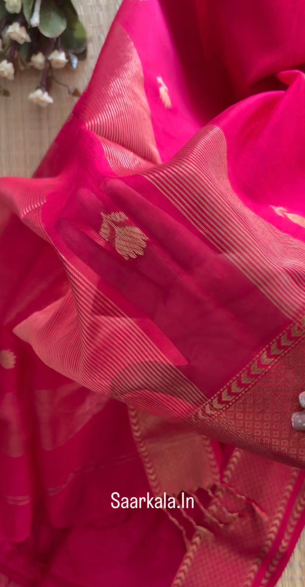 Pink Rani Lotus Maheshwari silk and cotton Saree