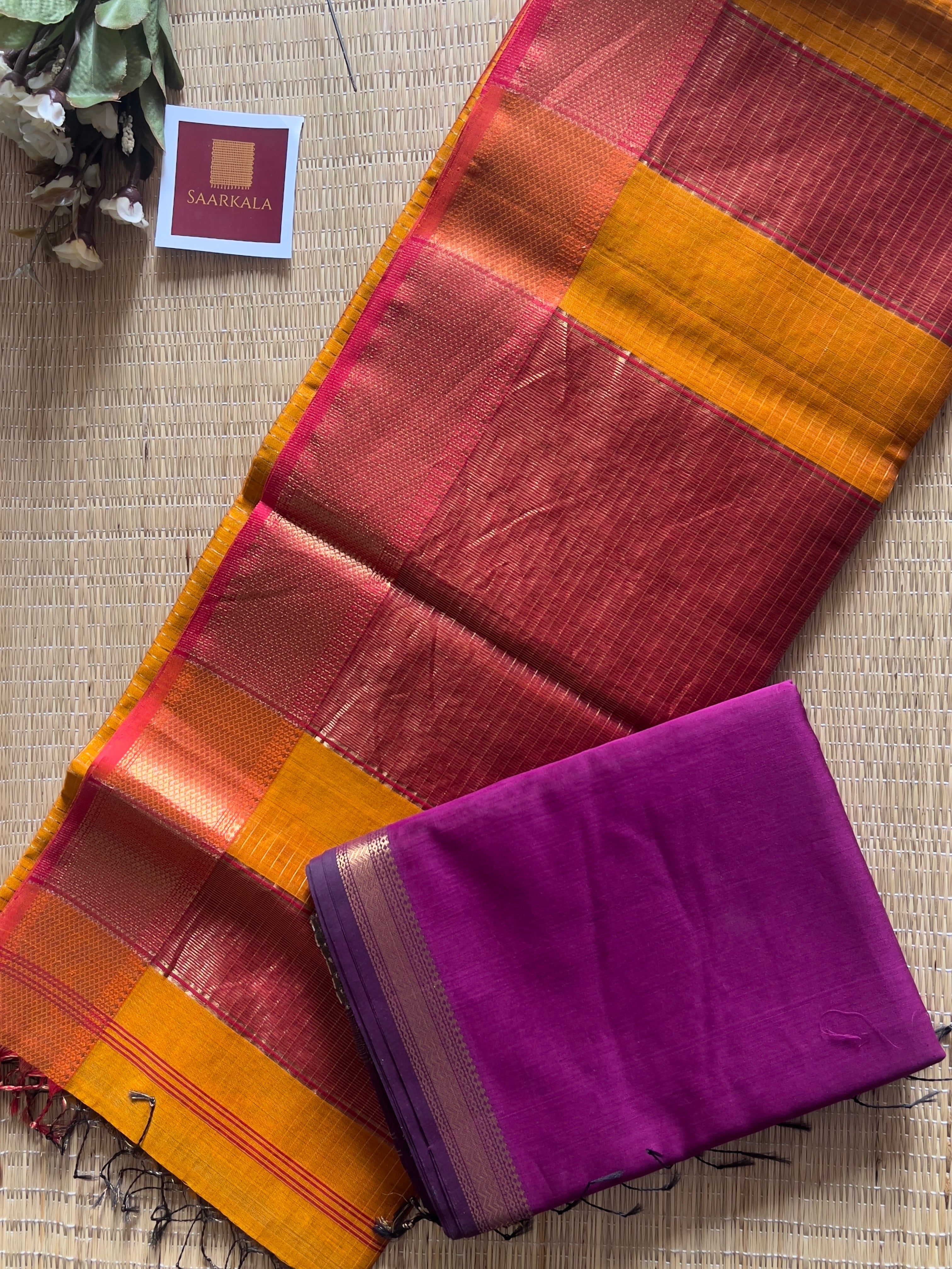 Magenta  & Mustard Handloom Saree Combo Set of 2