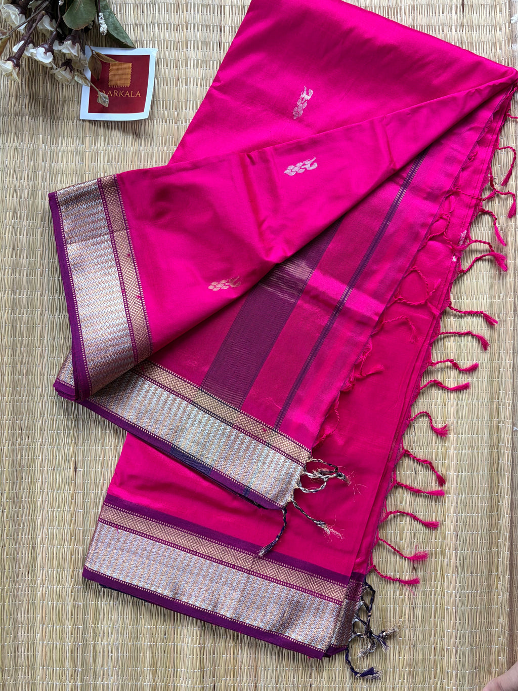 Hot Pink Pure Silk Maheshwari Handloom Saree