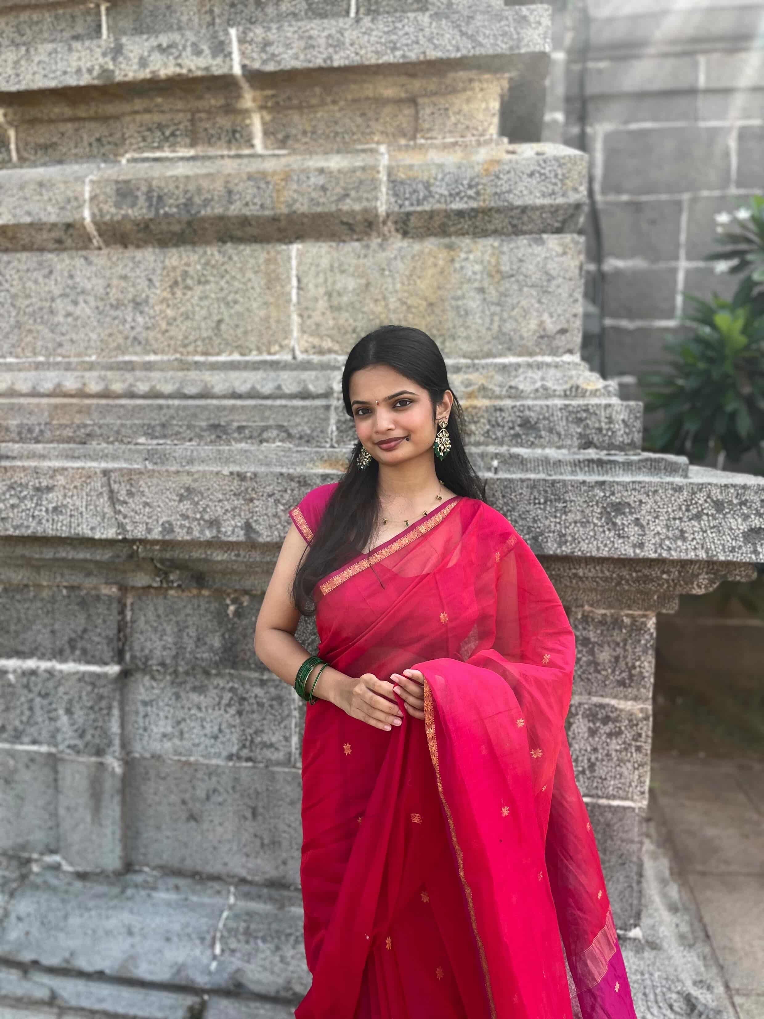 Harshini Gulabi Noor Maheshwari Handloom Saree
