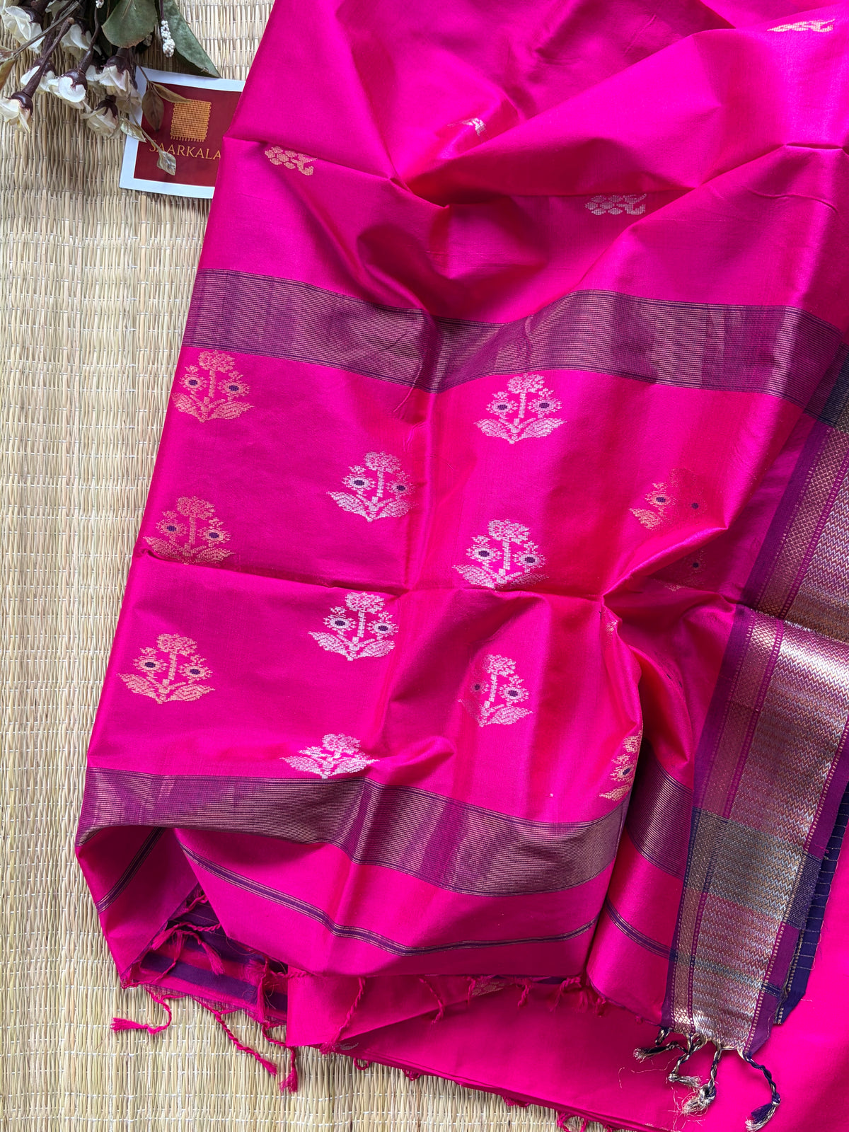 Hot Pink Pure Silk Maheshwari Handloom Saree