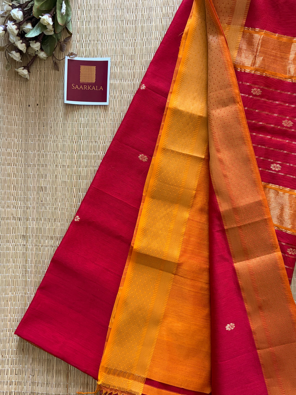 Crimson Red Maheshwari Handloom Silk Cotton Saree