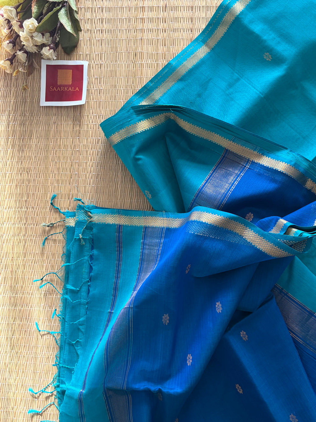 Malayi Rama Blue Maheshwari Handwoven Saree