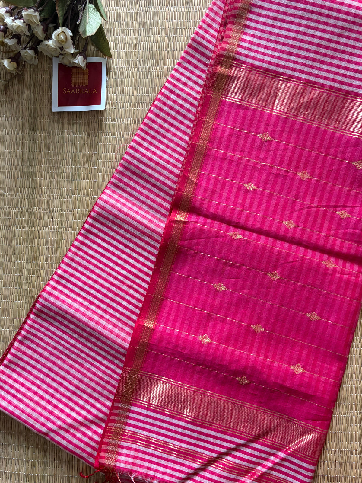 Gingham Pink Maheshwari Handloom Saree