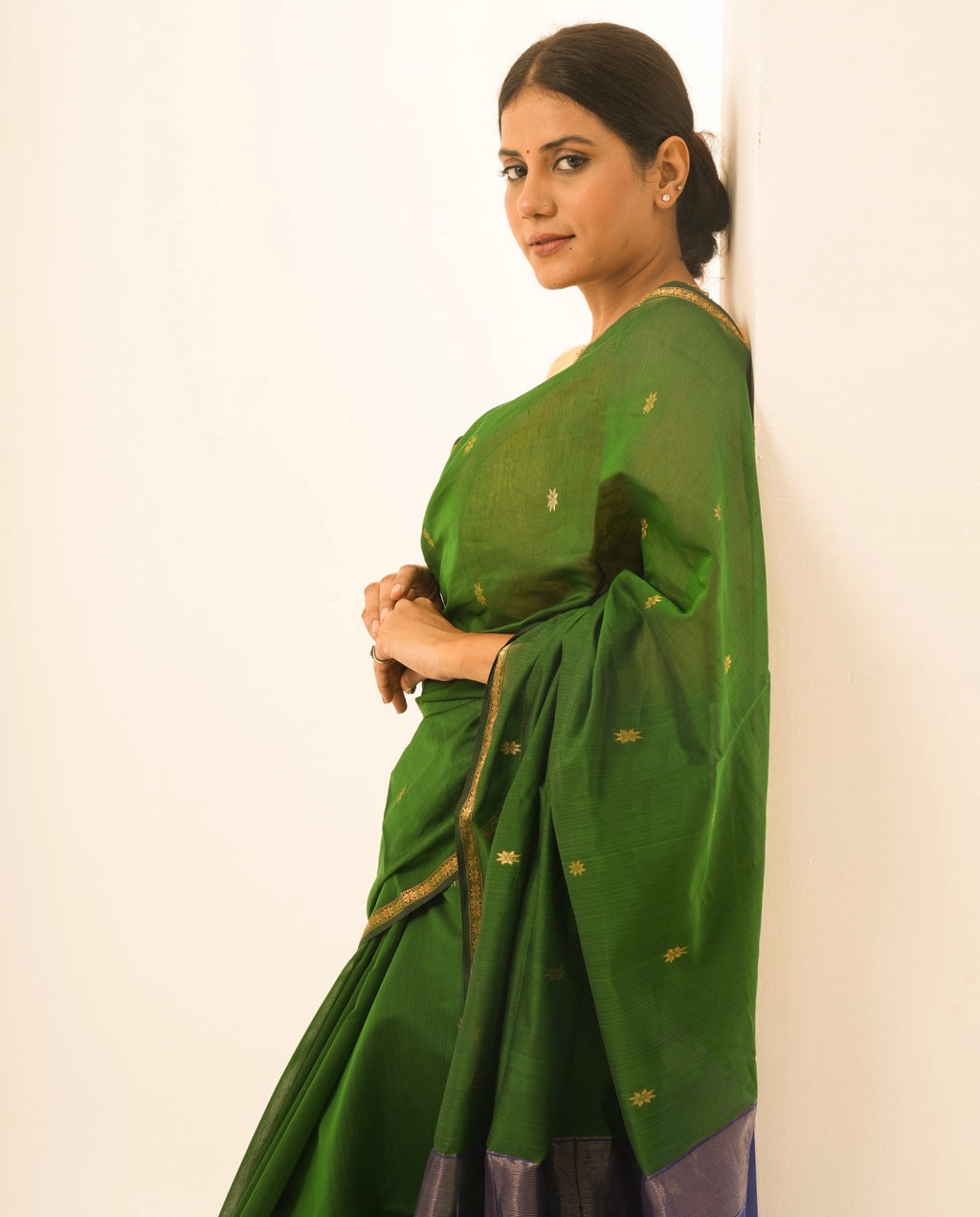 Chameli Blue Green Maheshwari Handloom Saree