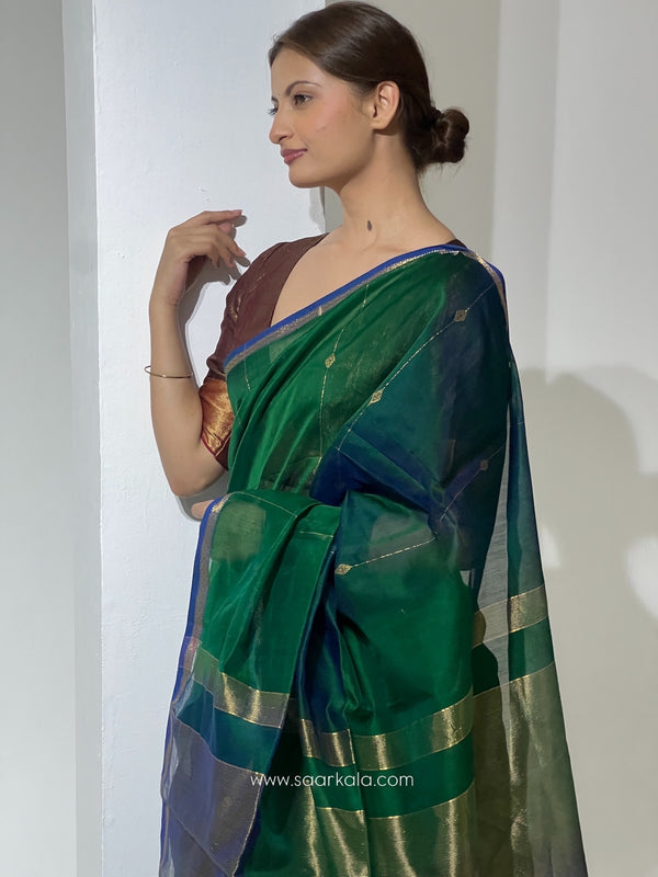 Dual Shaded Green Maheshwari Handloom Saree