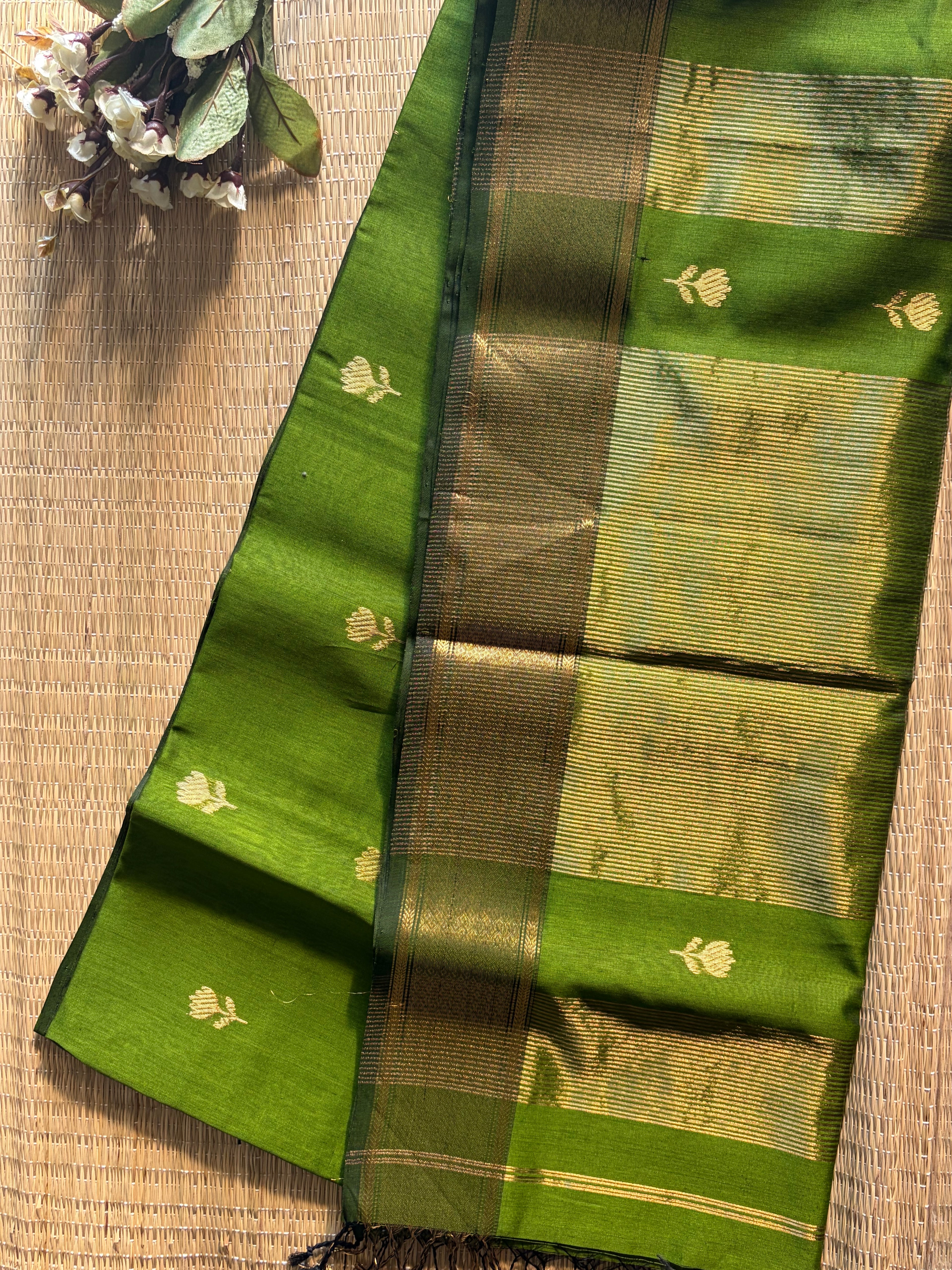 Mint Green Maheshwari silk and cotton Lotus Butta Saree